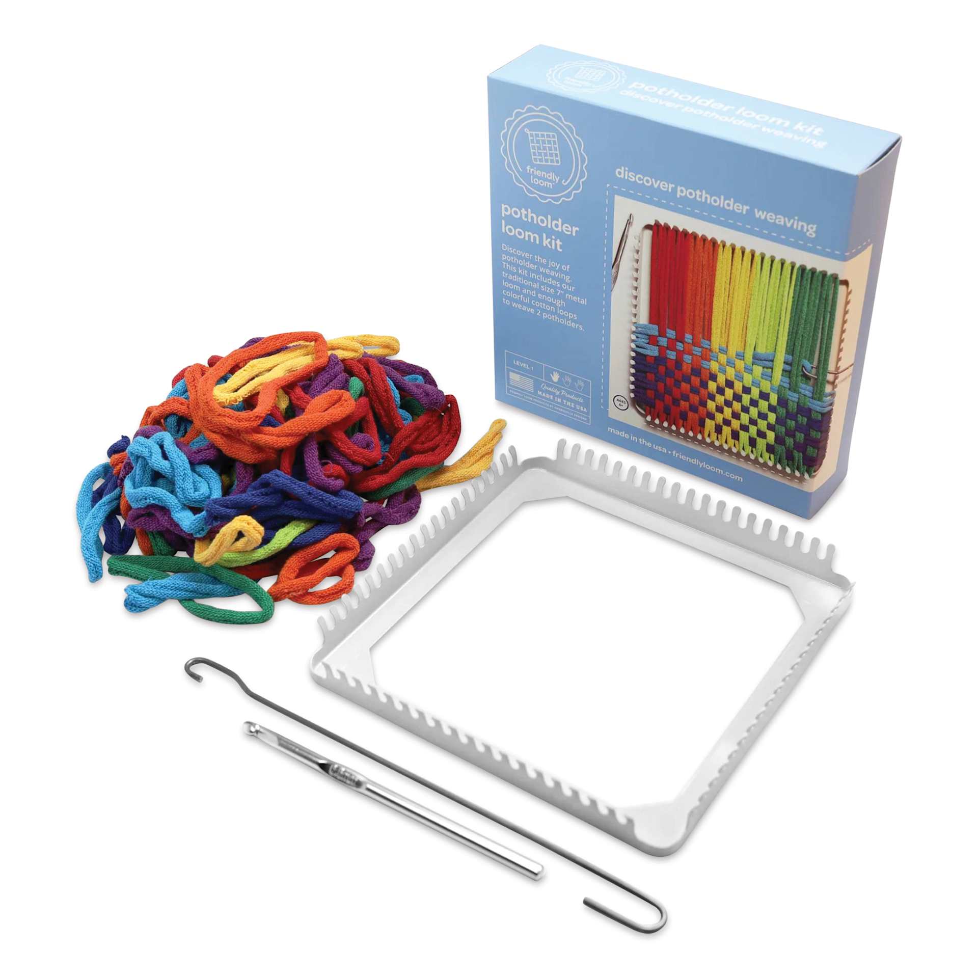 Friendly Loom Potholder Loom Kit - 7" x 7", kit contents