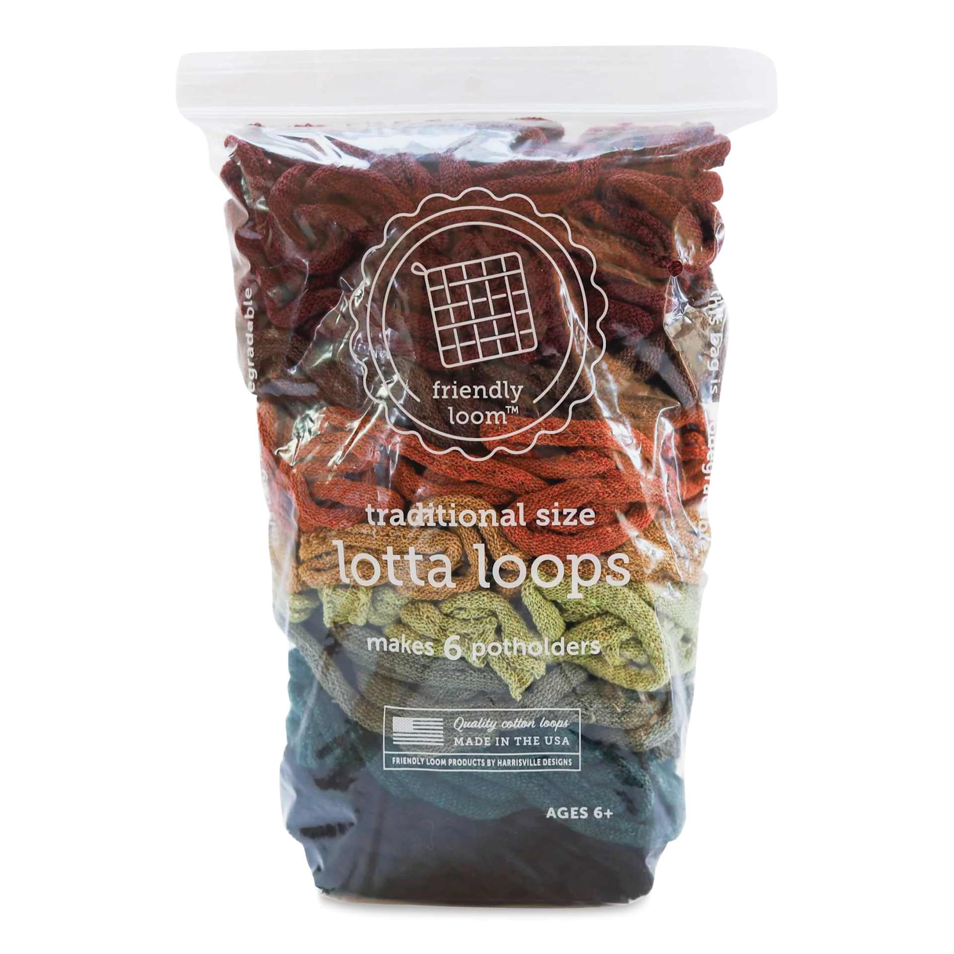 Friendly Loom Traditional Size Cotton Loops - Earth Tones, Lotta Loops