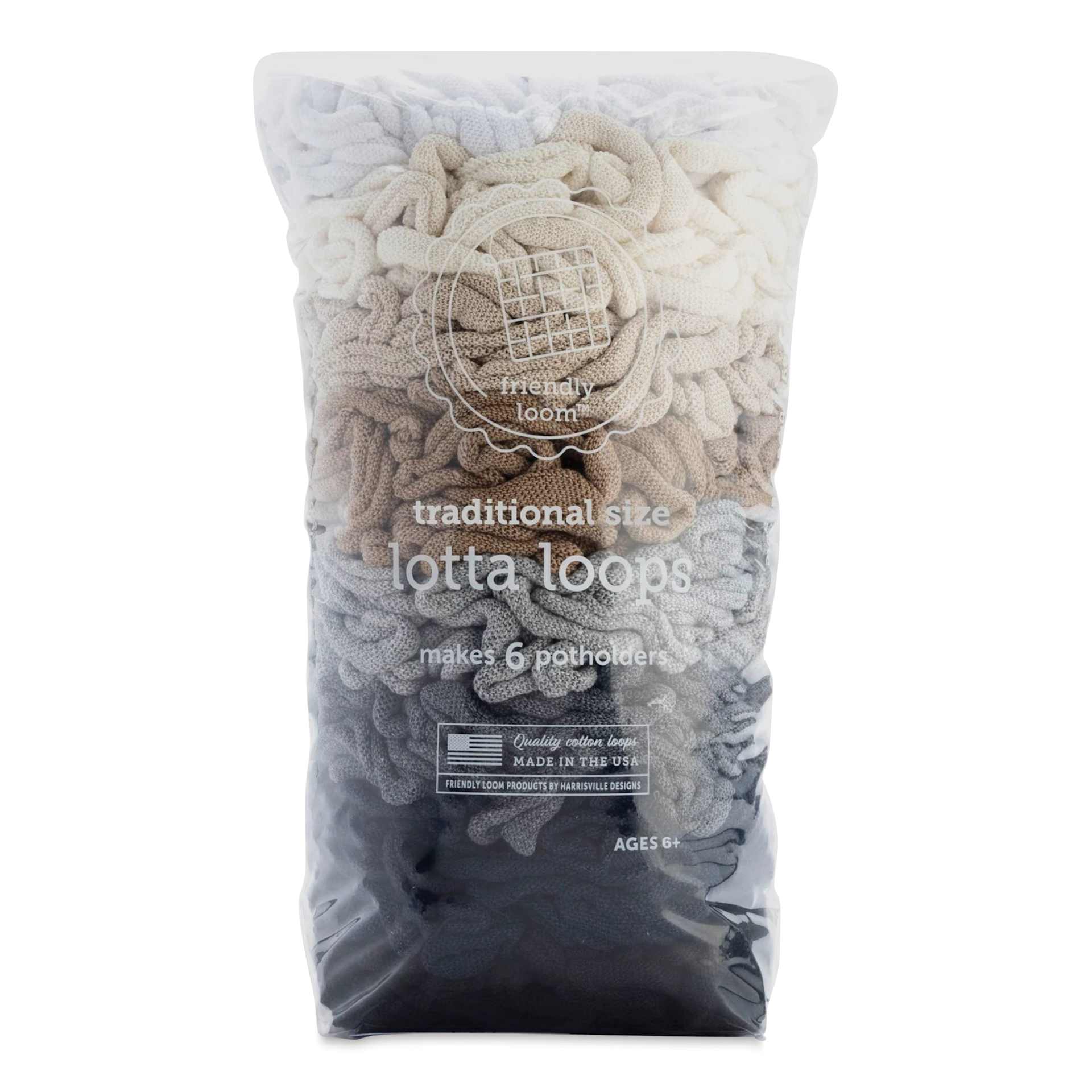 Friendly Loom Traditional Size Cotton Loops - Neutrals, Lotta Loops