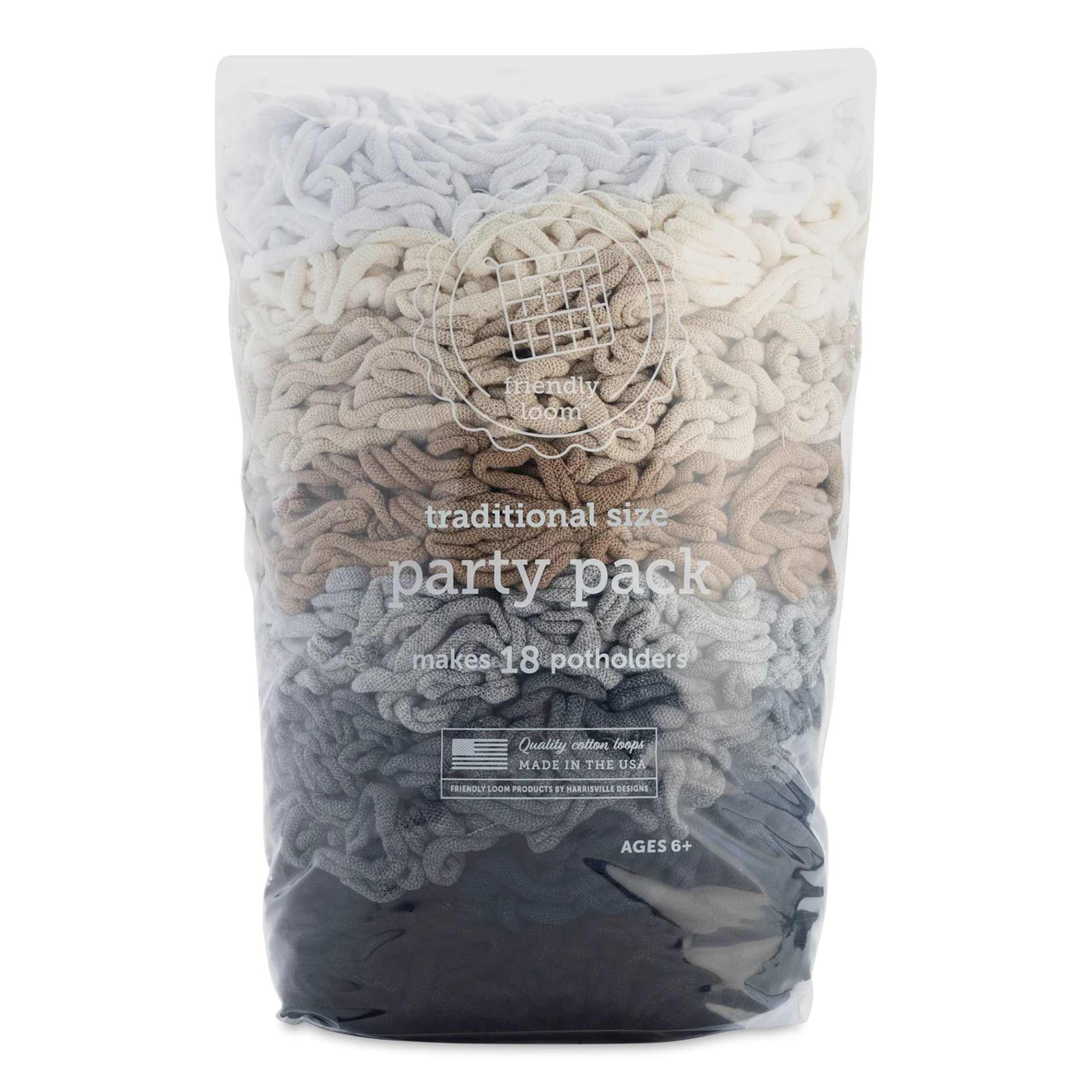Friendly Loom Traditional Size Cotton Loops - Neutrals, Party Pack