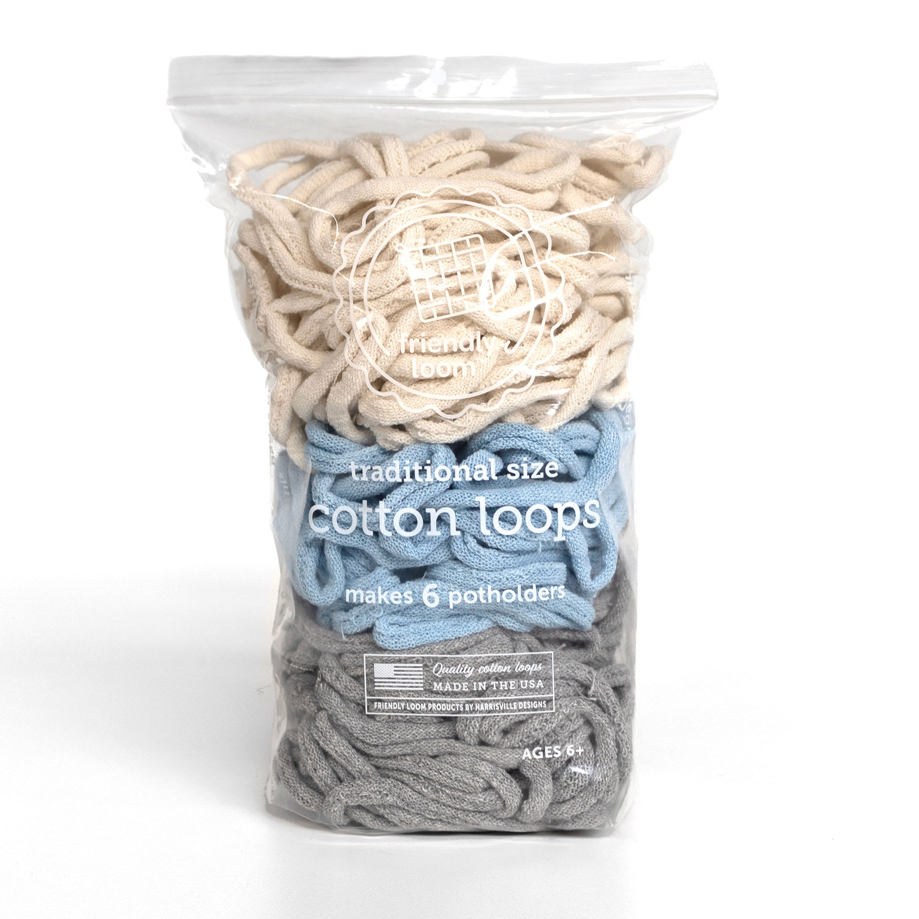 Friendly Loom Traditional Size Cotton Loops - Glacier, Lotta Loops