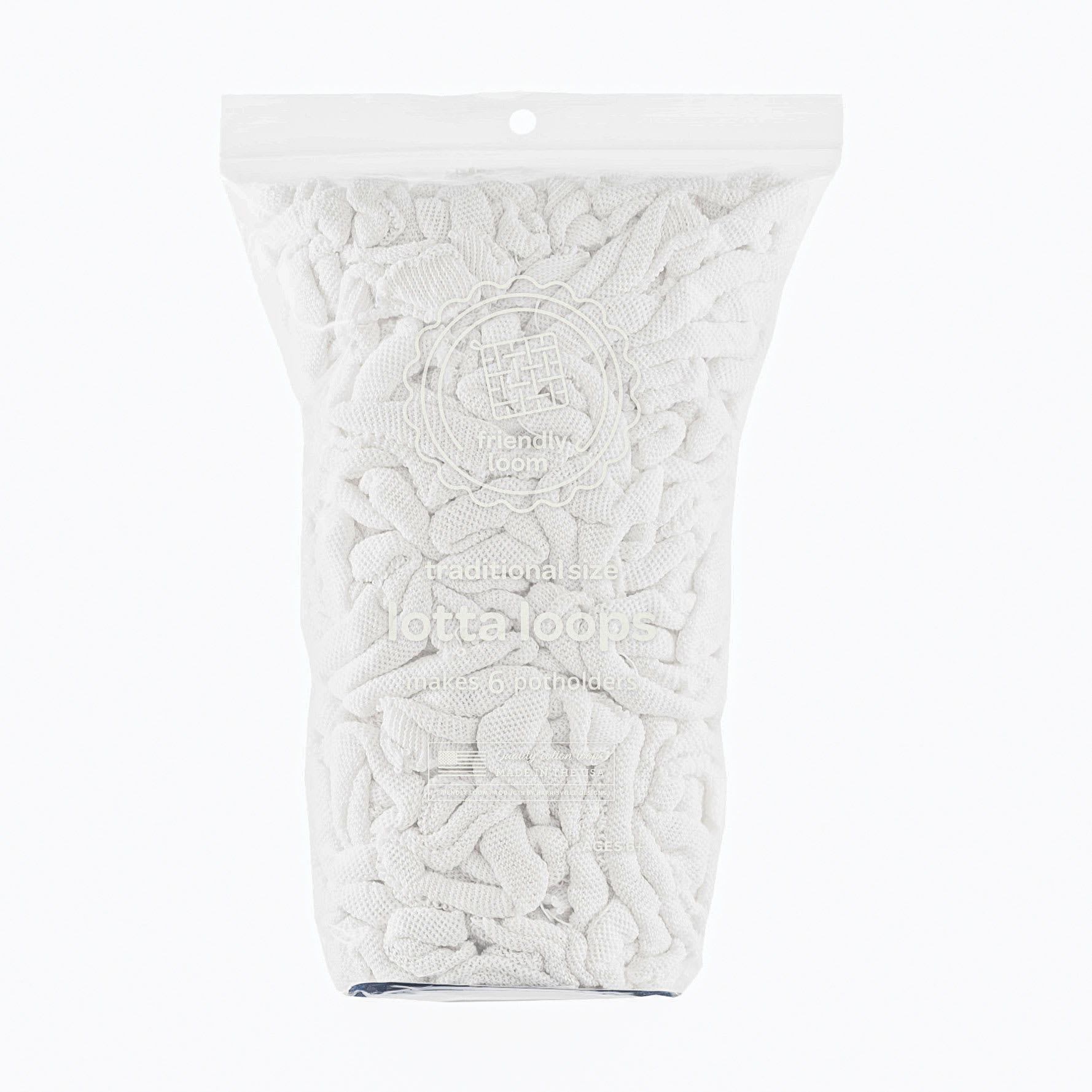 Friendly Loom Traditional Size Cotton Loops - White, Lotta Loops