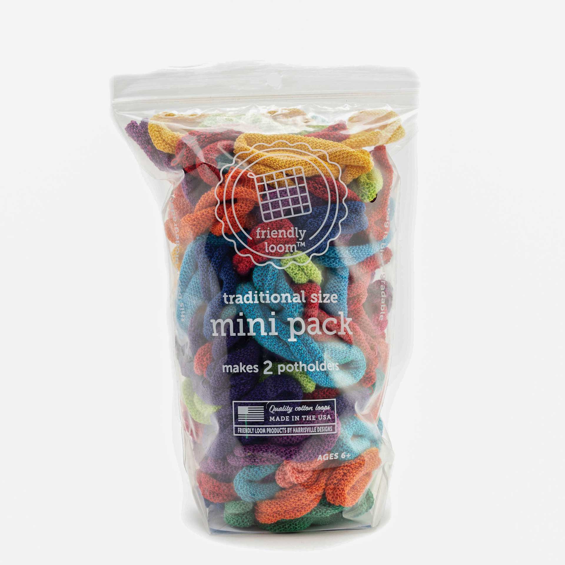 Friendly Loom Traditional Size Cotton Loop Mini Pack - Rainbow in packaging