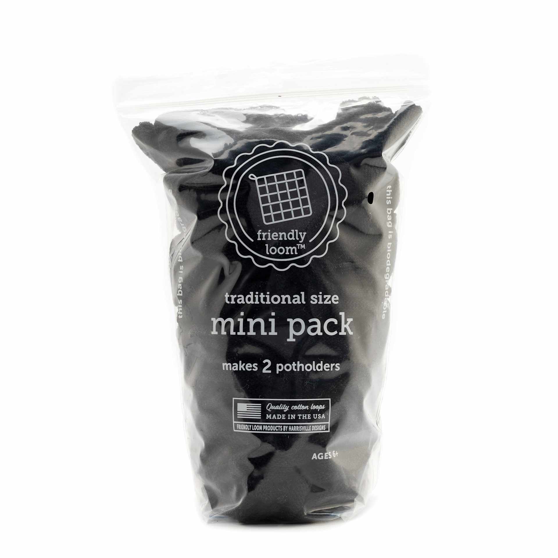 Friendly Loom Traditional Size Cotton Loop Mini Pack - Black in packaging