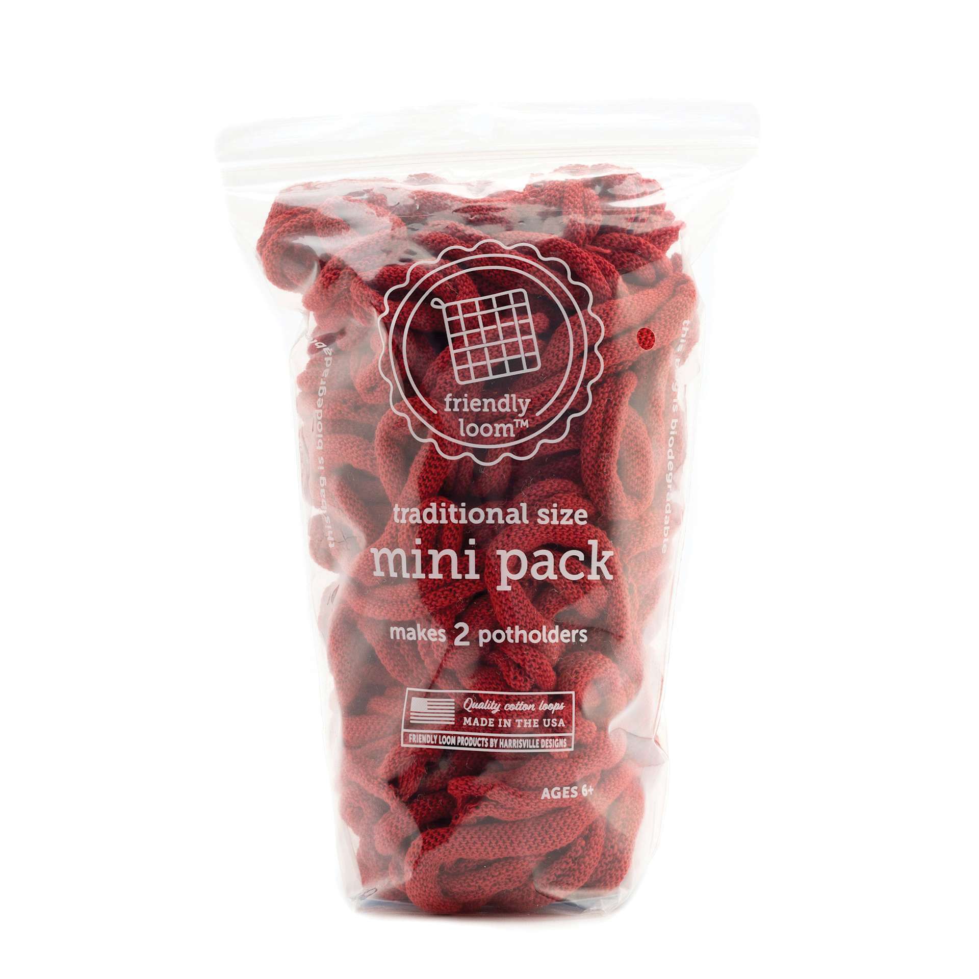 Friendly Loom Traditional Size Cotton Loop Mini Pack - Red in packaging