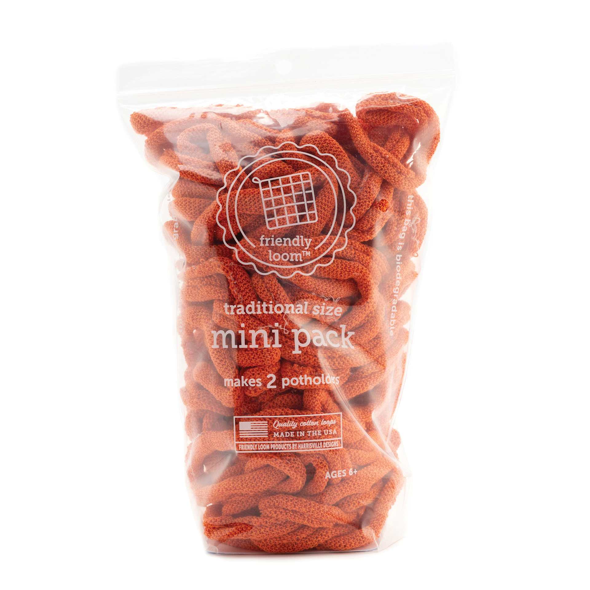 Friendly Loom Traditional Size Cotton Loop Mini Pack - Orange in packaging