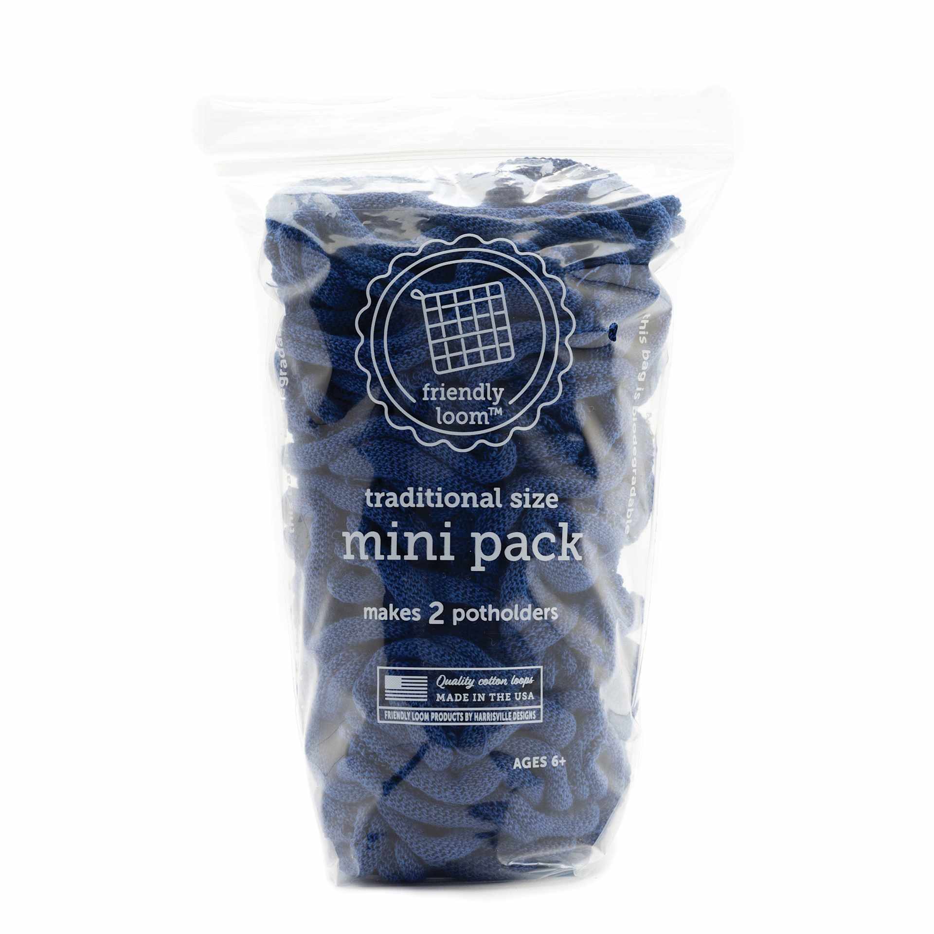 Friendly Loom Traditional Size Cotton Loop Mini Pack - Blue in packaging