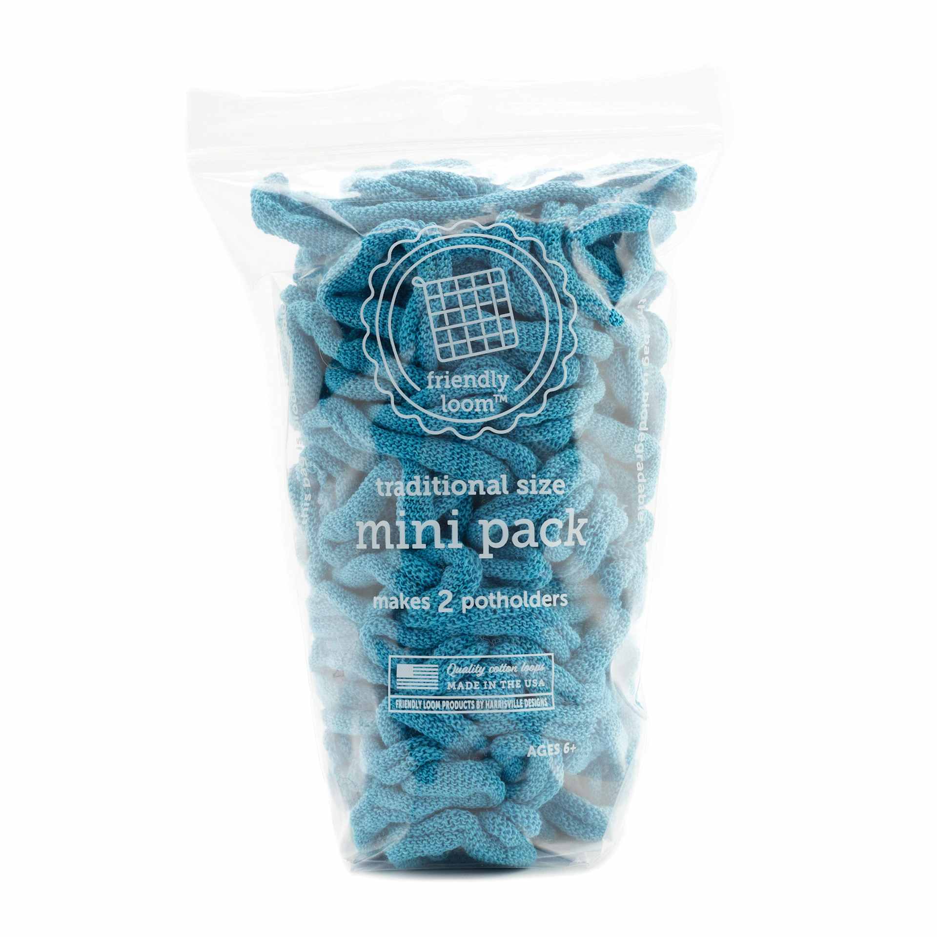 Friendly Loom Traditional Size Cotton Loop Mini Pack - Turquoise in packaging