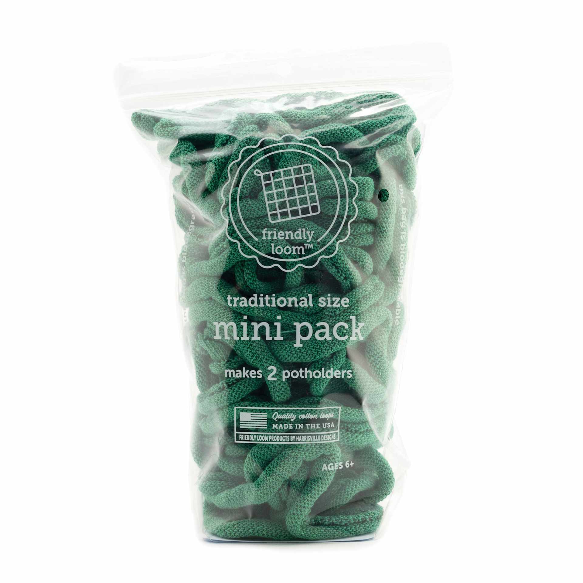 Friendly Loom Traditional Size Cotton Loop Mini Pack - Green in packaging