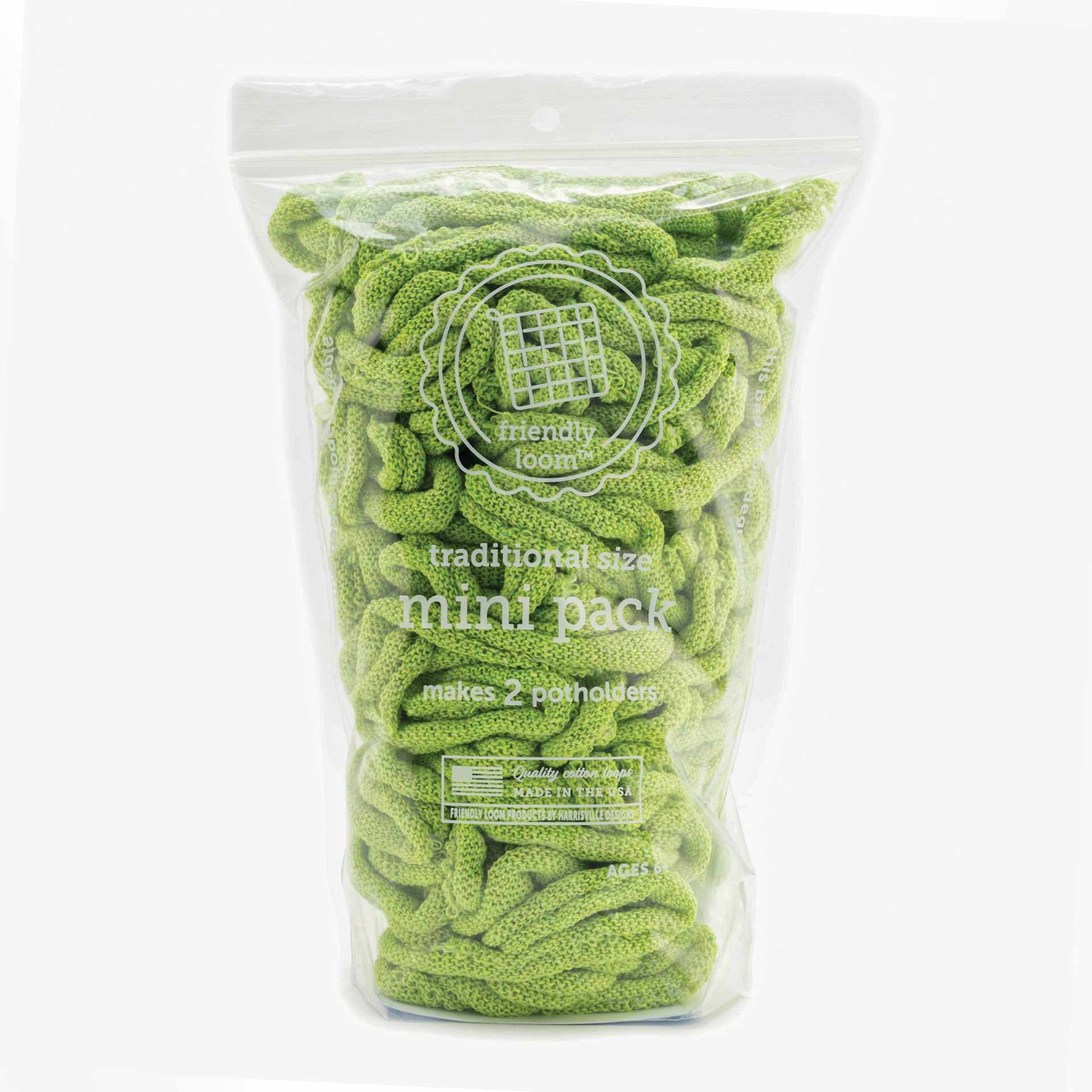 Friendly Loom Traditional Size Cotton Loop Mini Pack - Lime in packaging