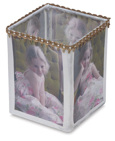Jacquard Cotton and Silk Inkjet Fabric - Votive Holder made with Child's Pictures on Silk Fabric