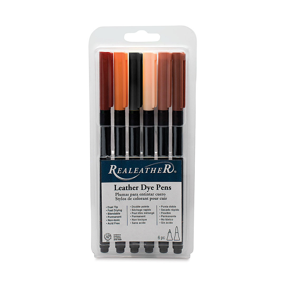 Realeather Leather Dye Pens - Blister package of 6 pc Set of Earthtone Colors