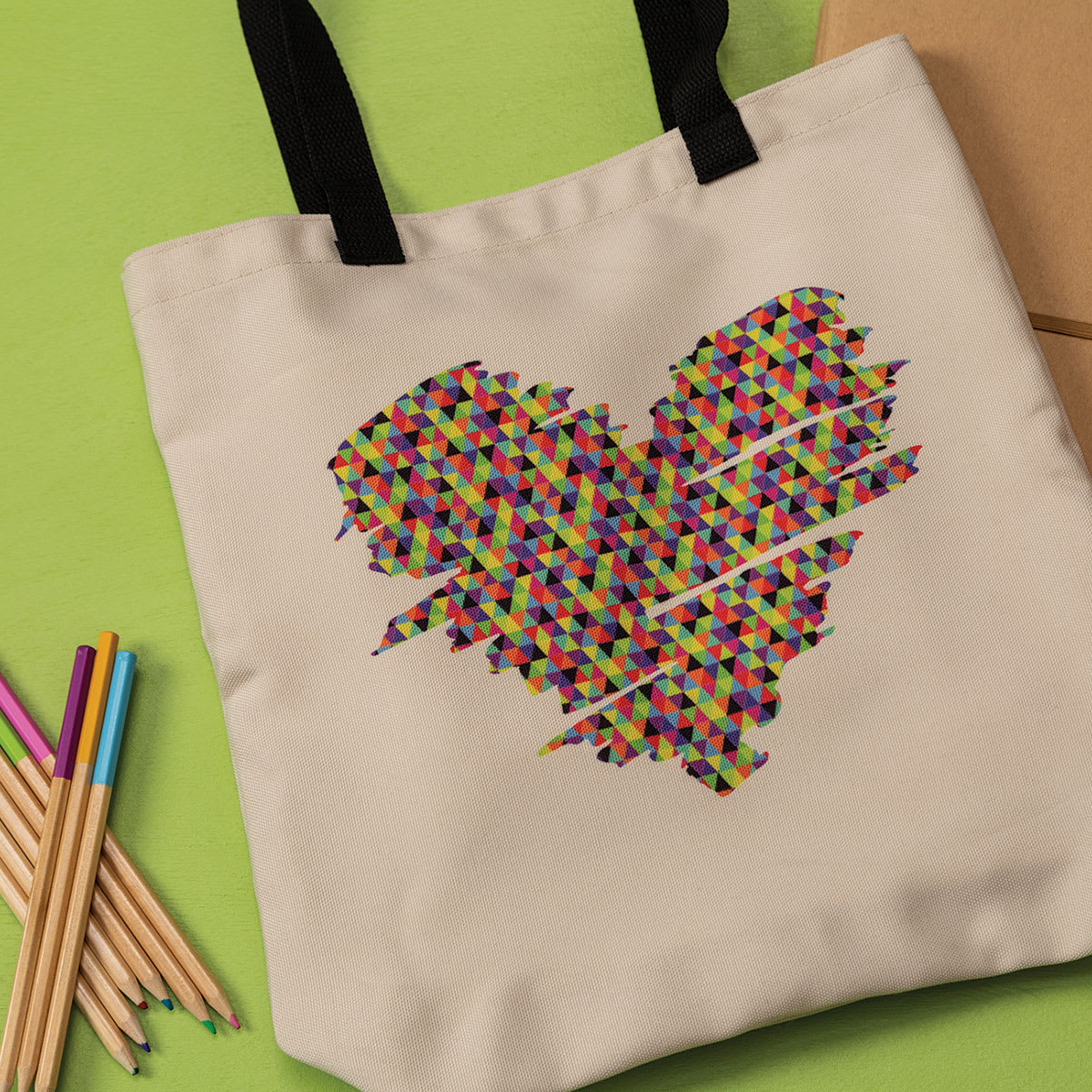 Cricut Infusible Ink Patterned Transfer Sheets - Triangle Brights Heart on Tote Bag