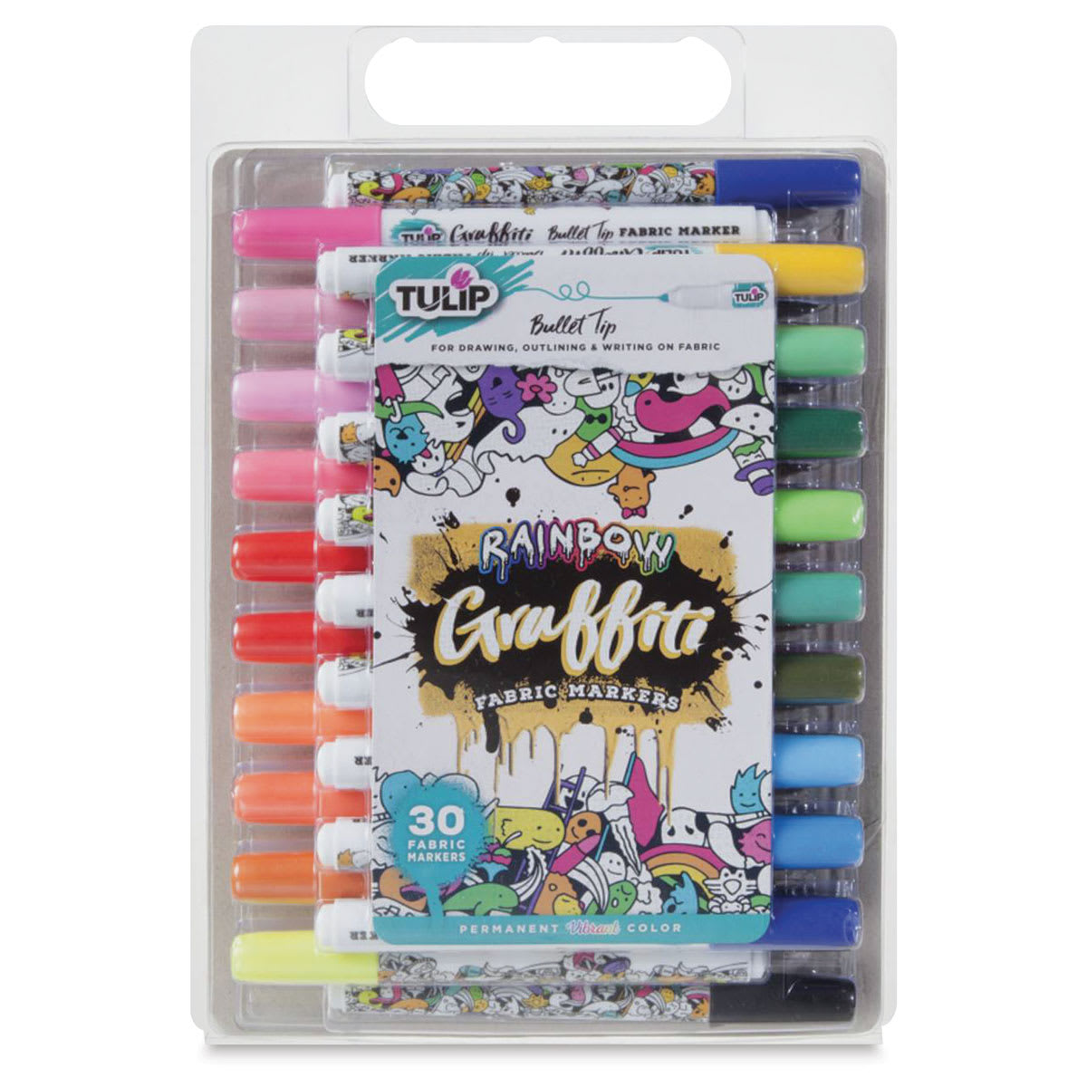 Tulip Graffiti Bullet Tip Fabric Markers - Rainbow, Set of 30 (In packaging)