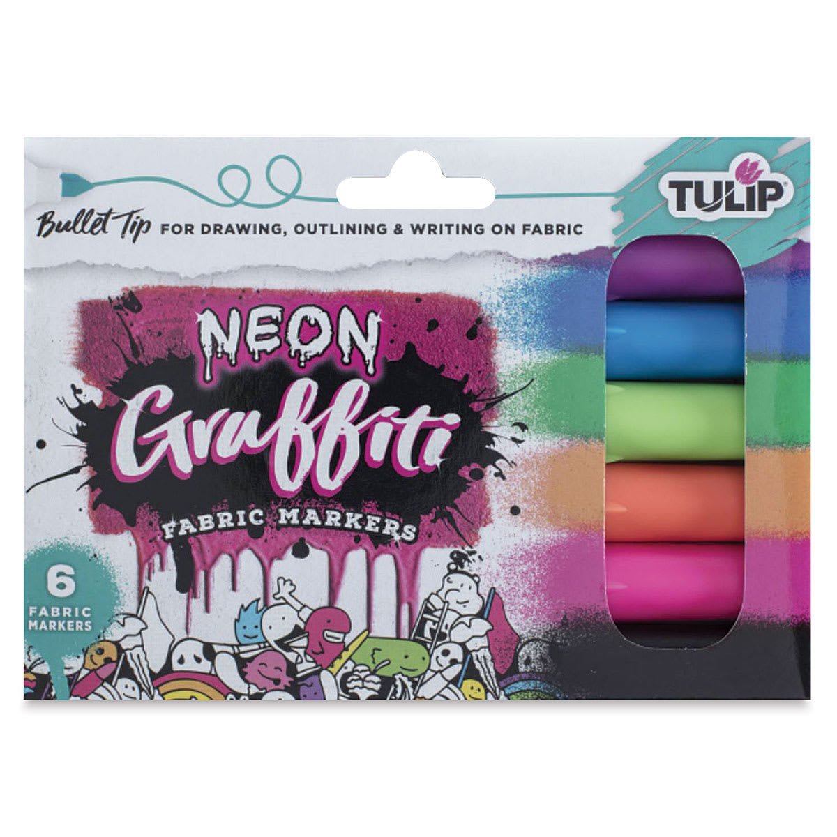 Tulip Graffiti Bullet Tip Fabric Markers - Neon, Set of 6 (In packaging)