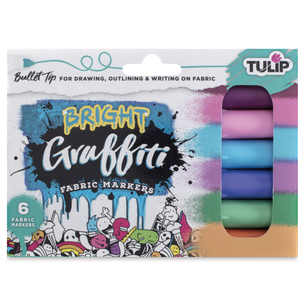Tulip Graffiti Bullet Tip Fabric Markers - Bright, Set of 6 (In packaging)