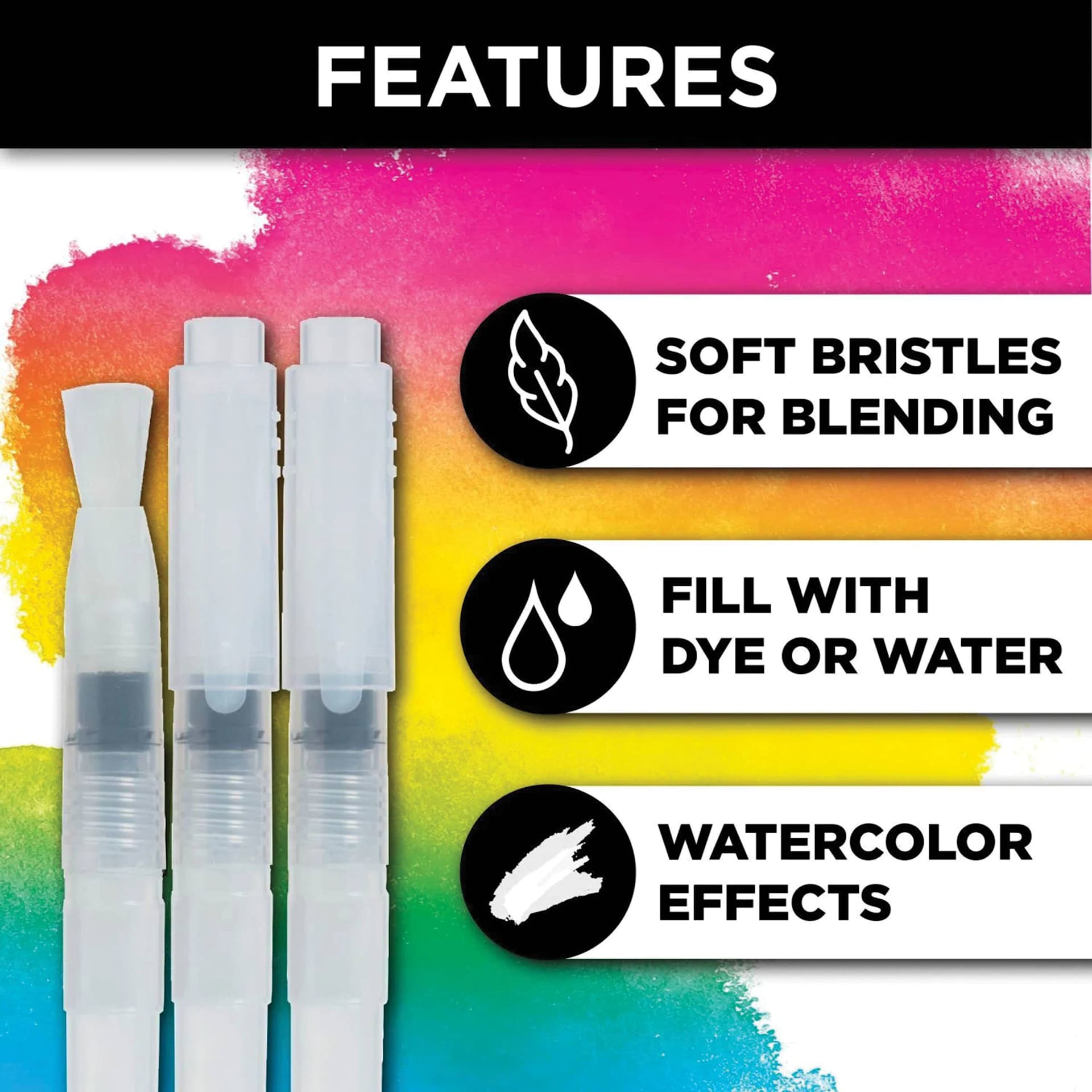 Tulip Refillable Tie-Dye Watercolor Brushes - Pkg of 3 (features)