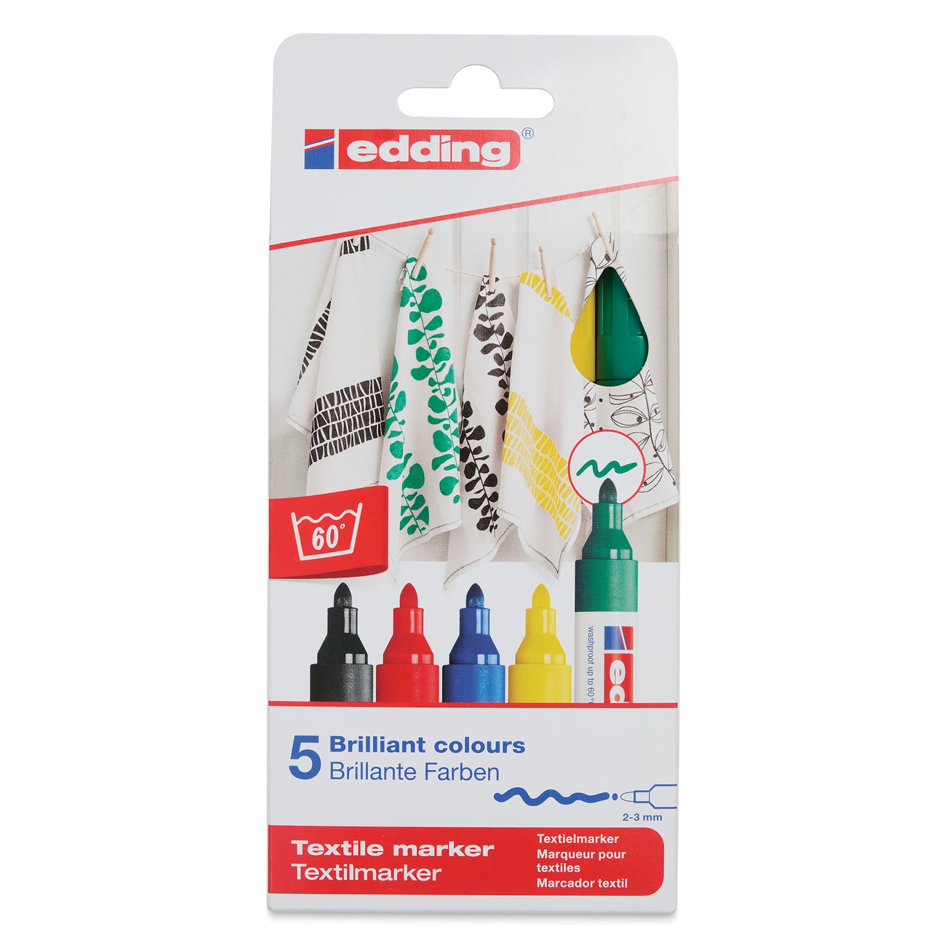 Edding 4500 Textile Markers - Basic, Set of 5, front of the packaging