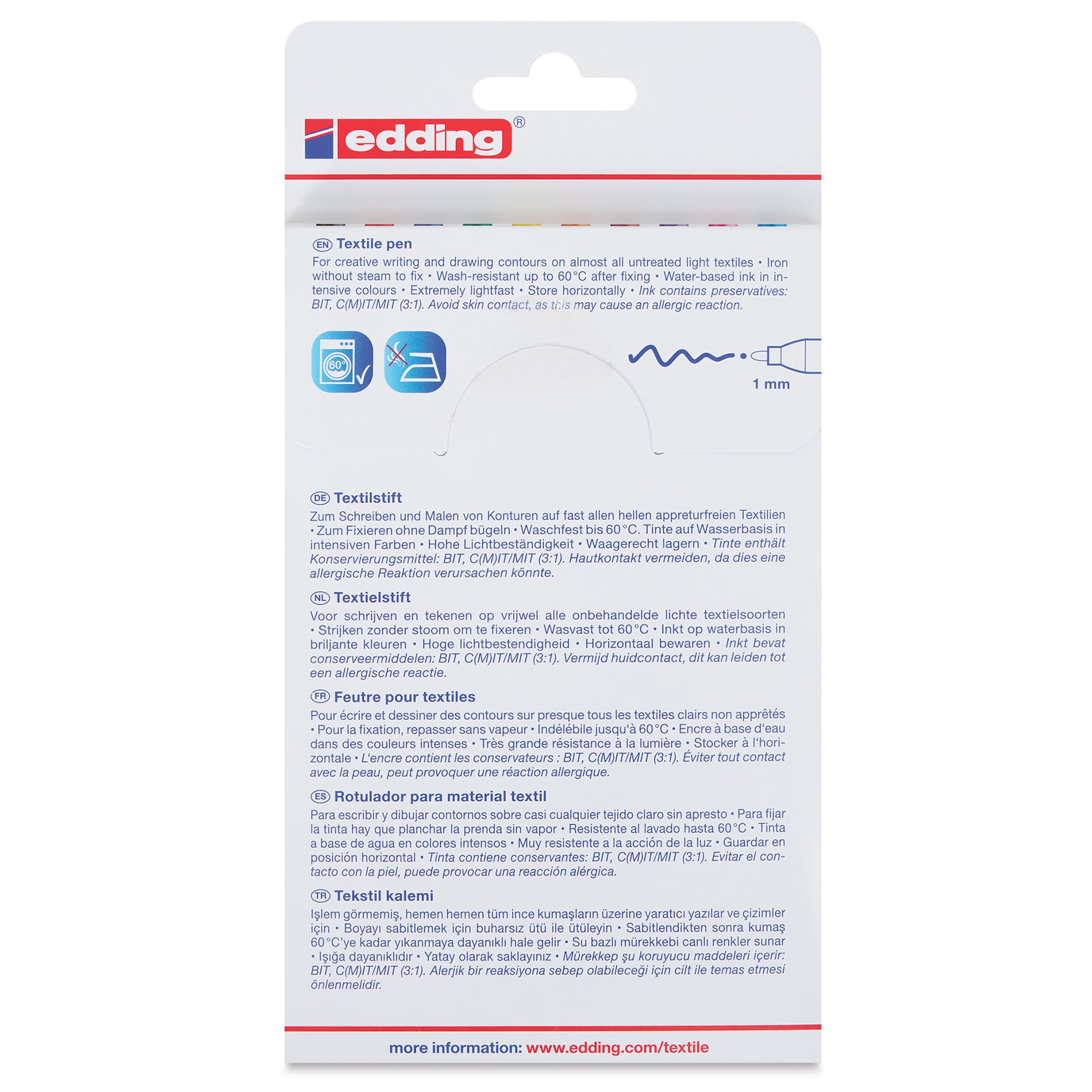 Edding 4600 Textile Pens - Basic Set, back of the packaging