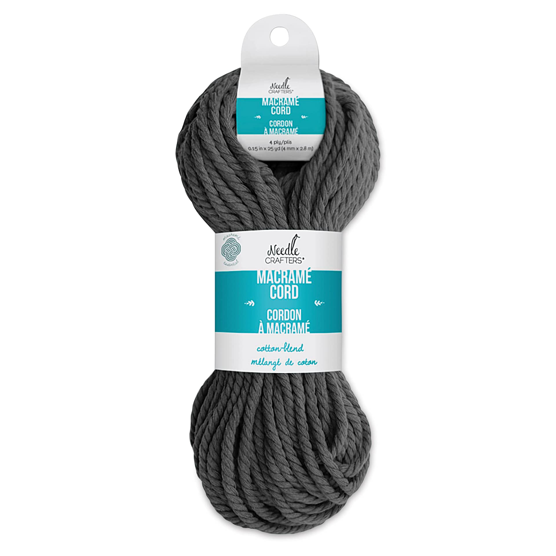 Needle Crafters Macramé Cord - Charcoal, 4 mm x 25 yds