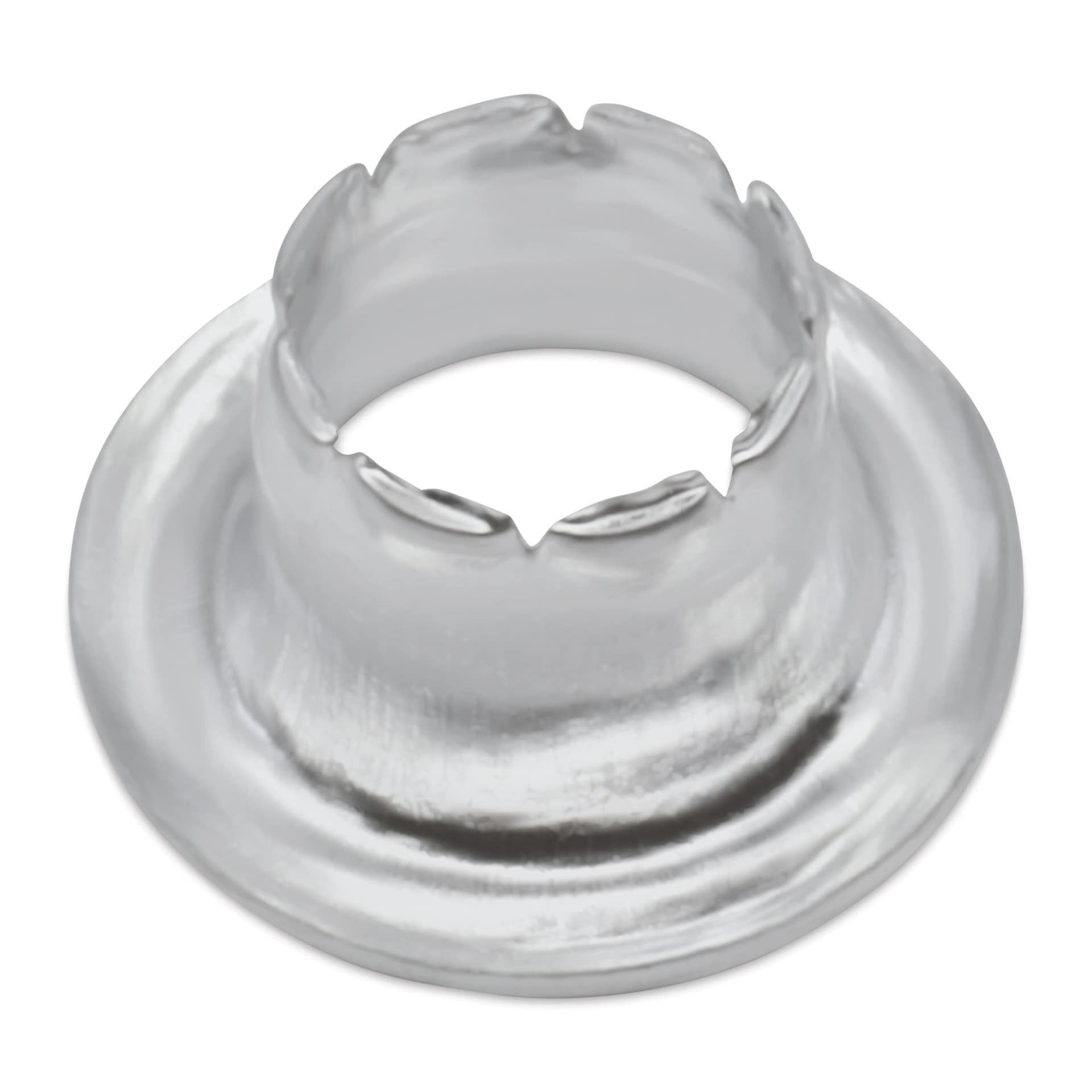 Dritz Eyelets - View from above of the interior of one Small, Nickel eyelet laid out