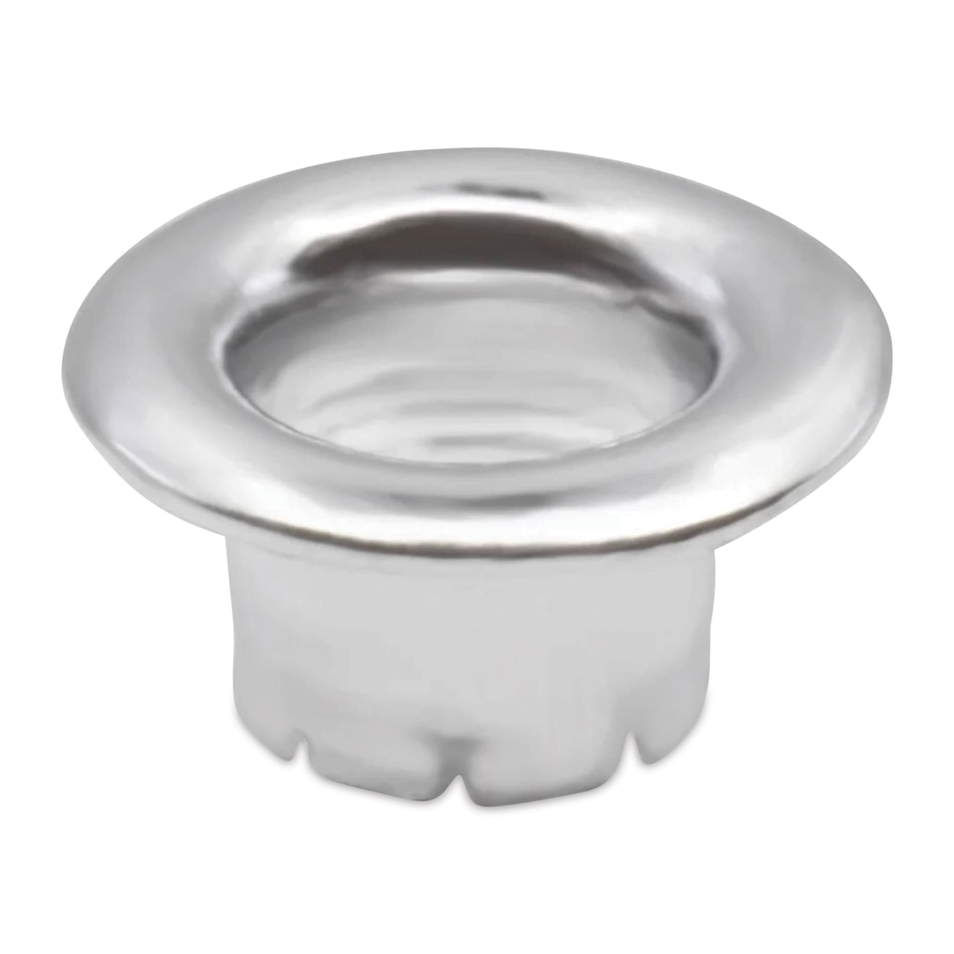 Dritz Eyelets - View from above of the exterior of one Small, Nickel eyelet laid out
