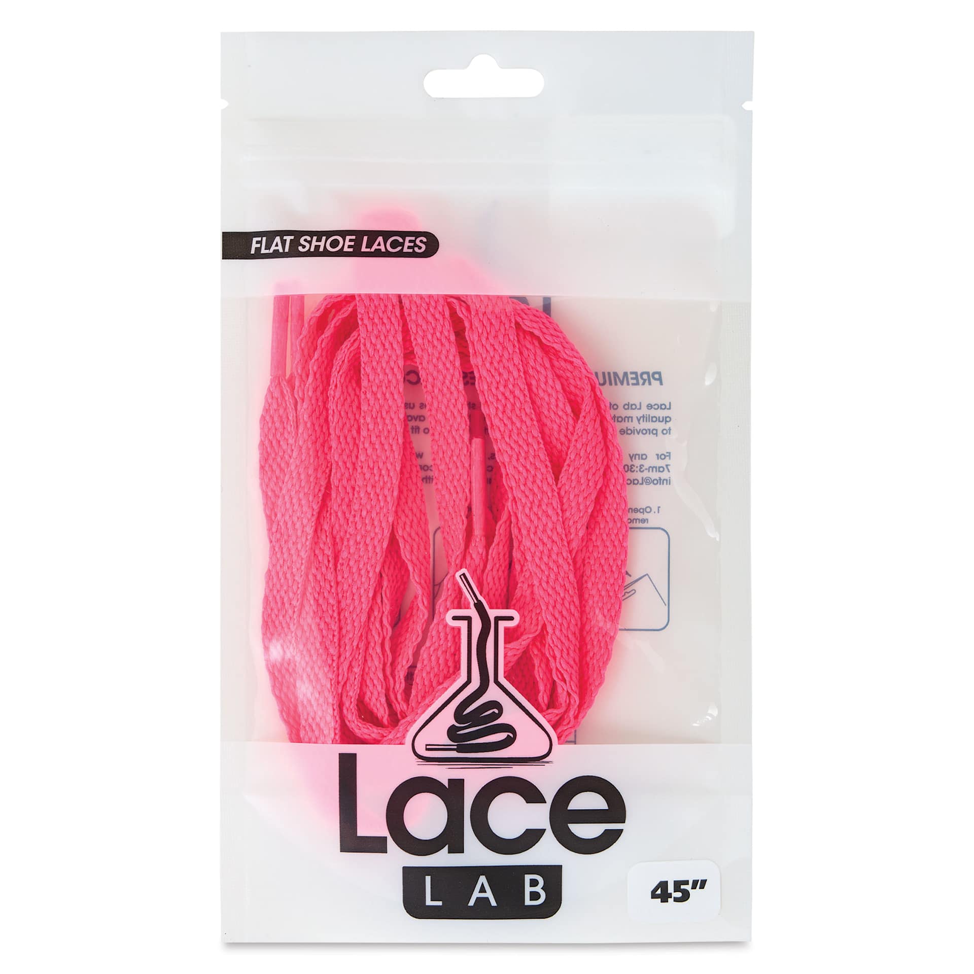 Angelus Lace Lab Flat Colored Shoe Laces - Neon Pink, front of the packaging