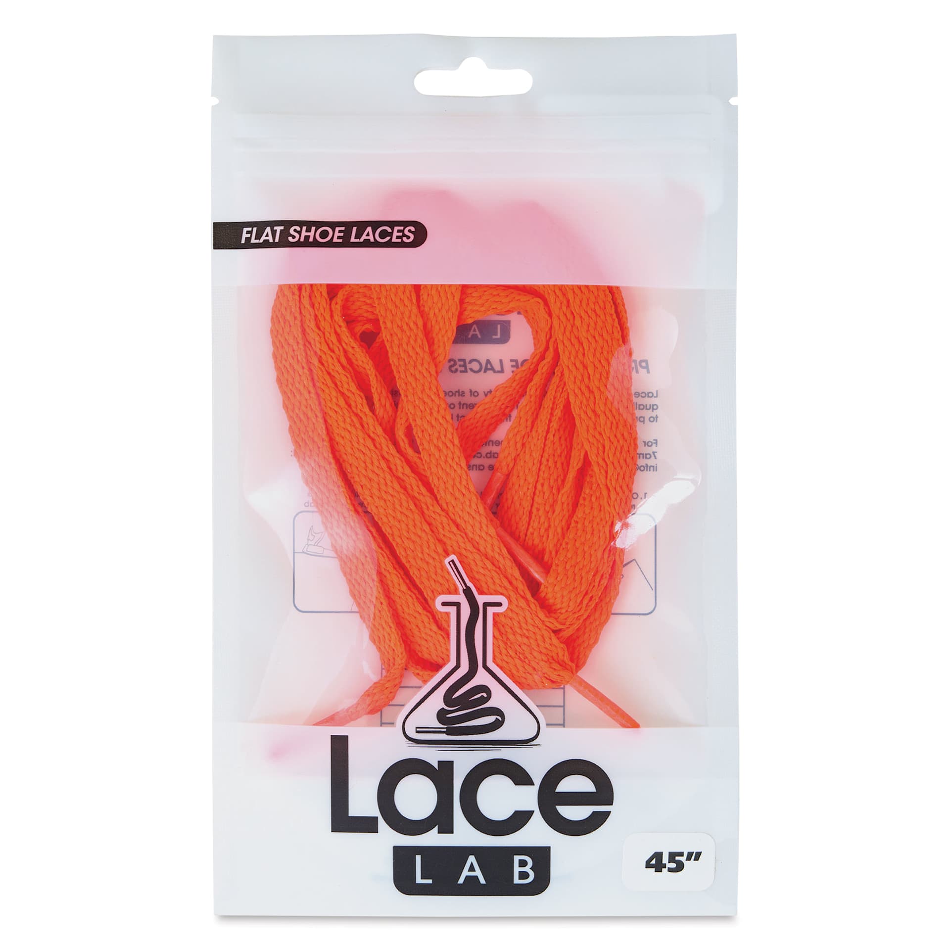 Angelus Lace Lab Flat Colored Shoe Laces - Flamingo Orange, front of the packaging