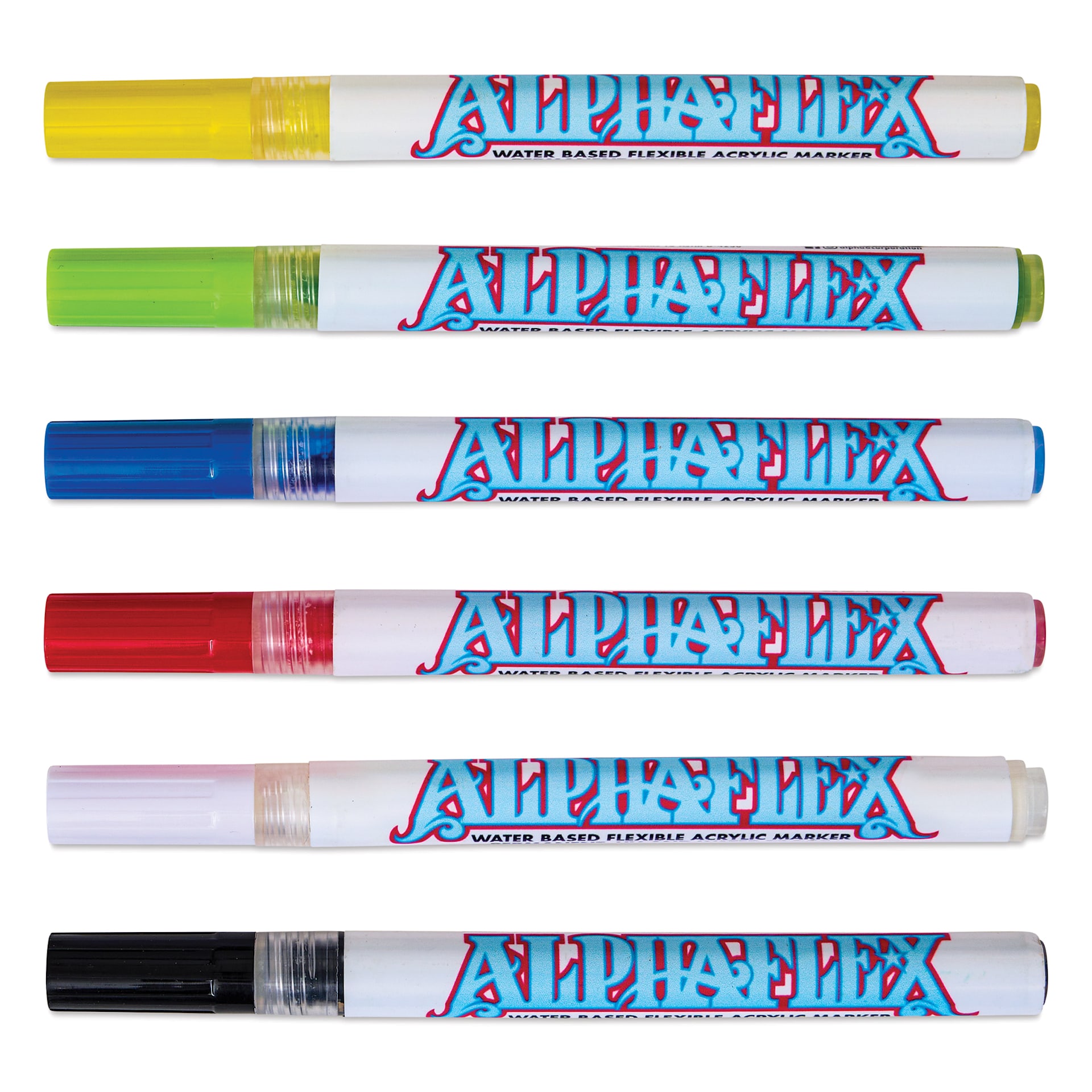 Alpha6 AlphaFlex Textile and Leather Paint Markers - Assorted Colors, 1 mm, Set of 6 markers with caps on