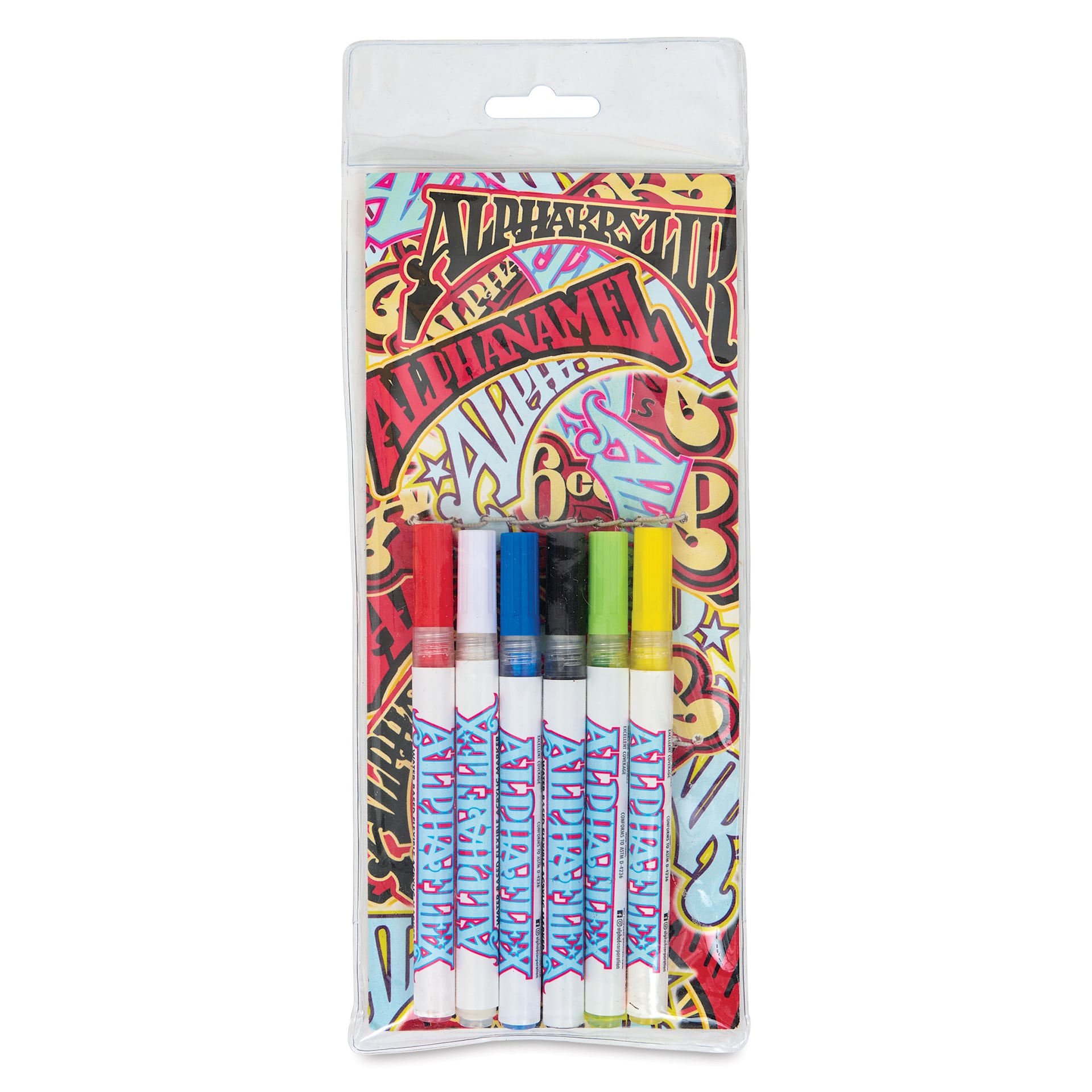 Alpha6 AlphaFlex Textile and Leather Paint Markers - Assorted Colors, 1 mm, Set of 6 front of packaging