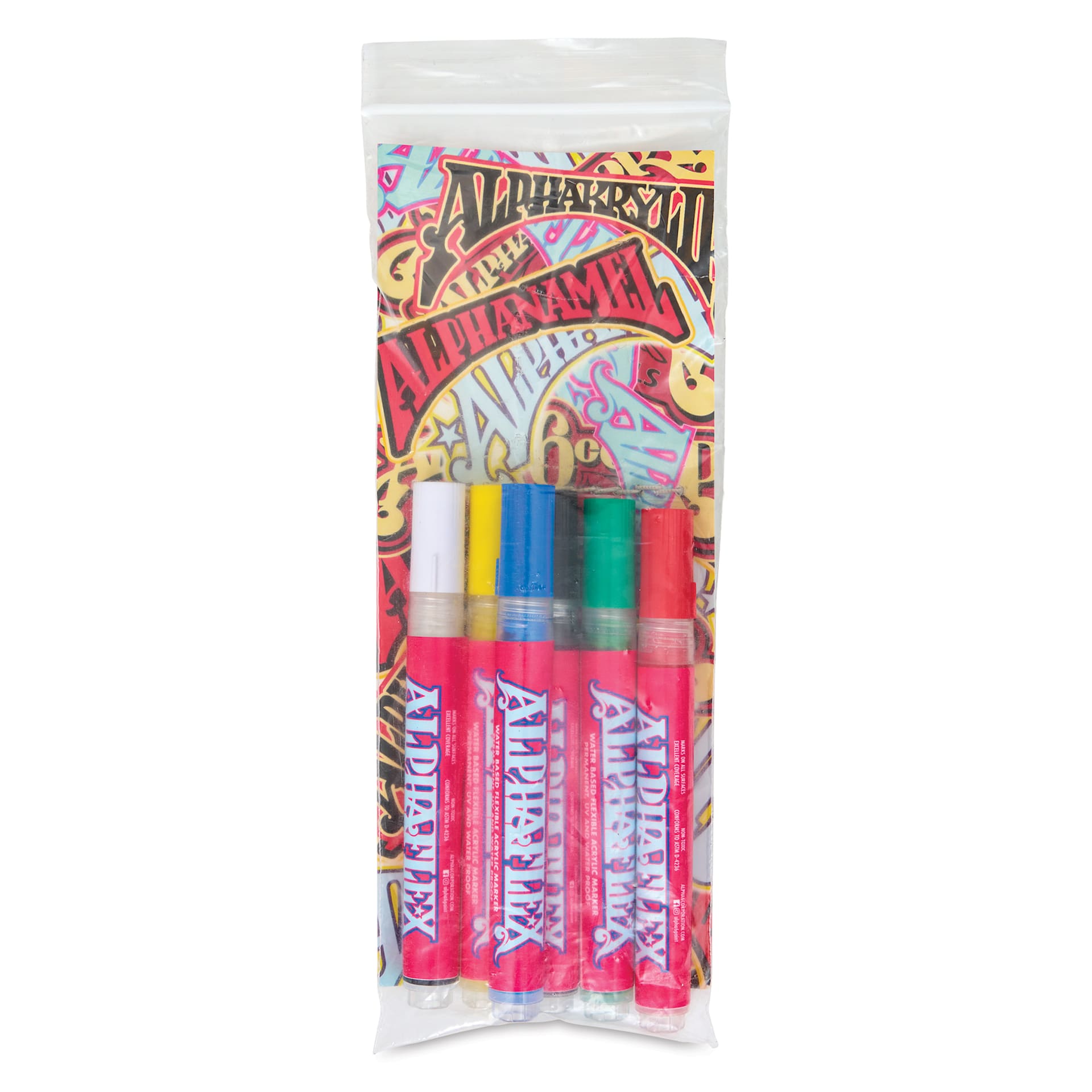 Alpha6 AlphaFlex Textile and Leather Paint Markers - Assorted Colors, 4 mm, Set of 6 front of packaging
