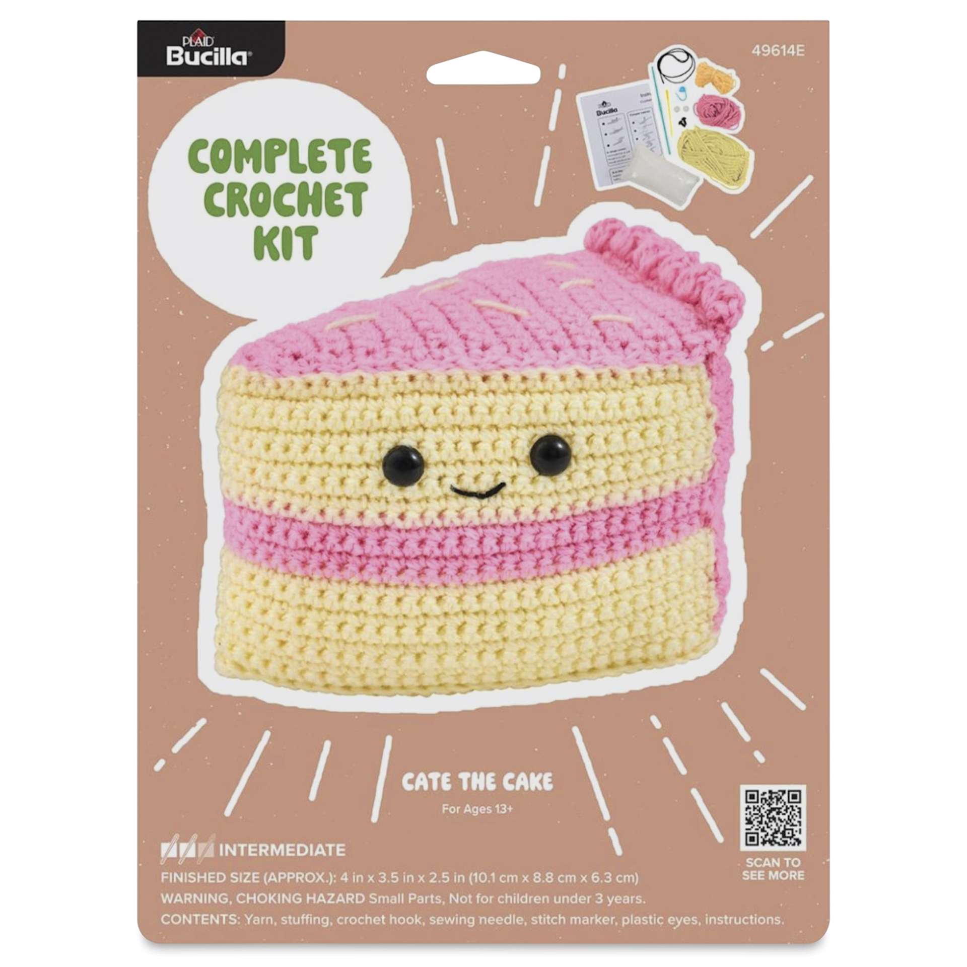 Bucilla Acrylic Yarn Amigurumi Crochet Kit - Cate the Cake - front of packaging