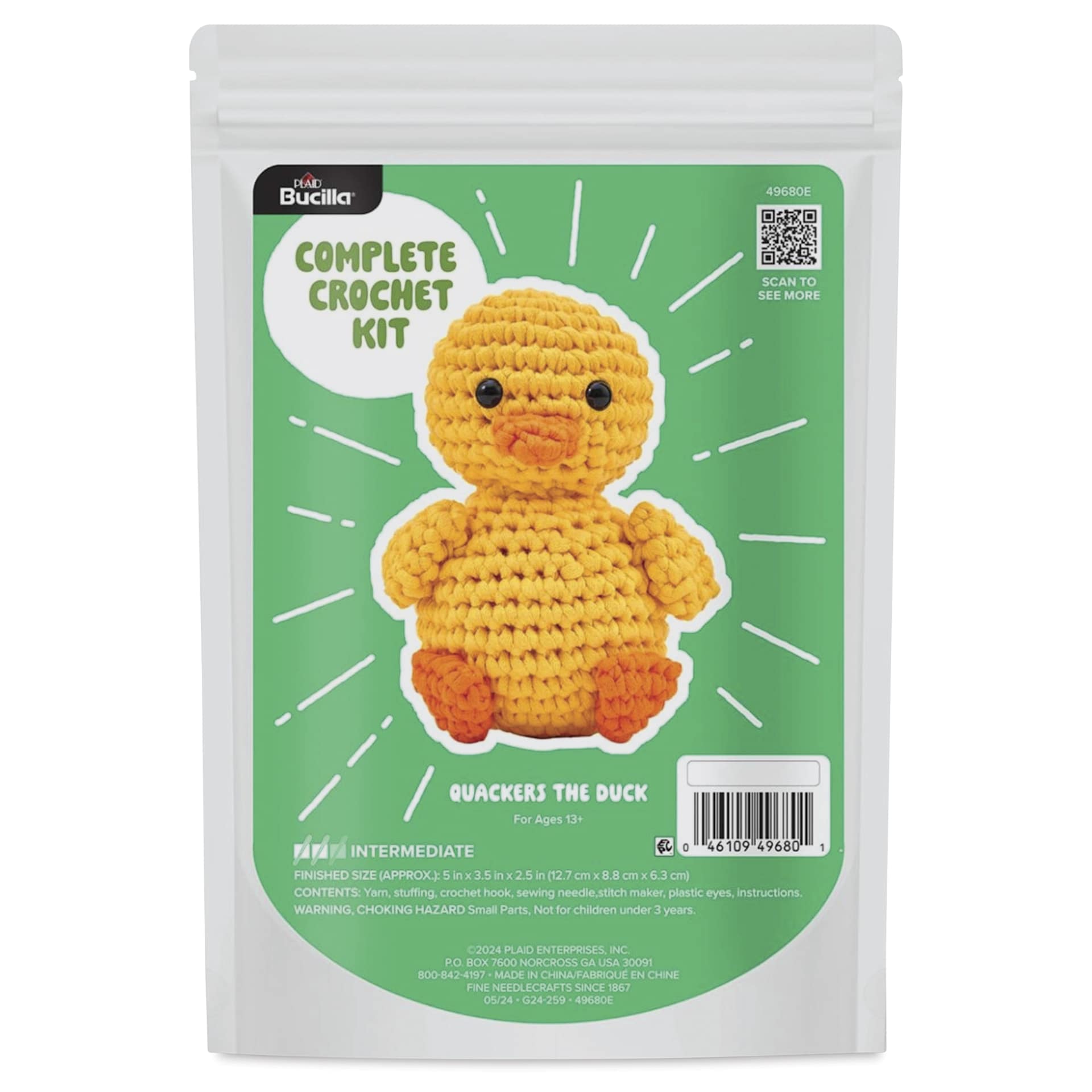 Bucilla T-Shirt Yarn Amigurumi Crochet Kit - Quackers the Duck - front of packaging