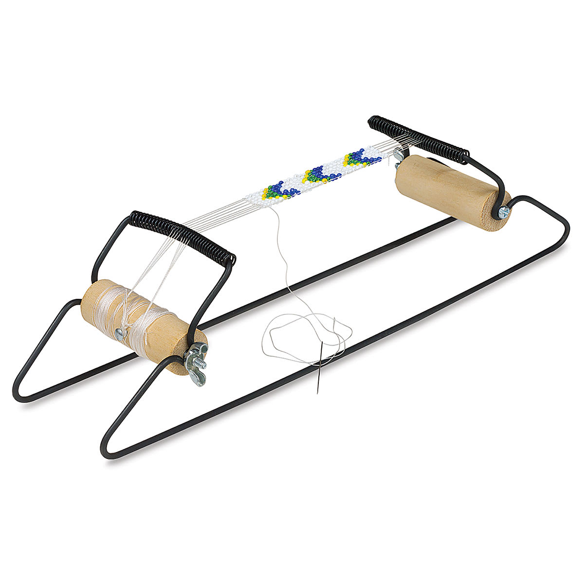 Creativity Street Bead Loom Kit - Angled view of loom with partially woven beaded bracelet