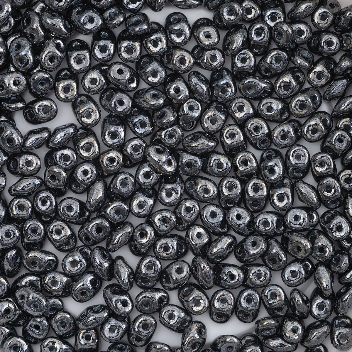 John Bead Czech Glass SuperDuo Two-Hole Beads - Hematite, Metallic, 22 g