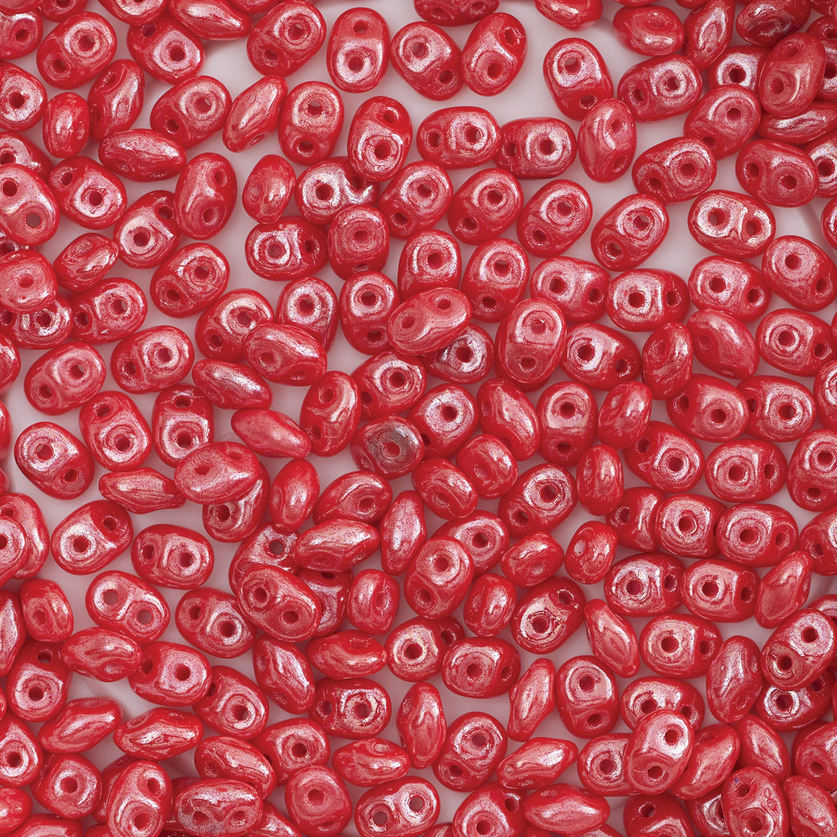 John Bead Czech Glass SuperDuo Two-Hole Beads - Coral Red, Metallic Luster, 22 g