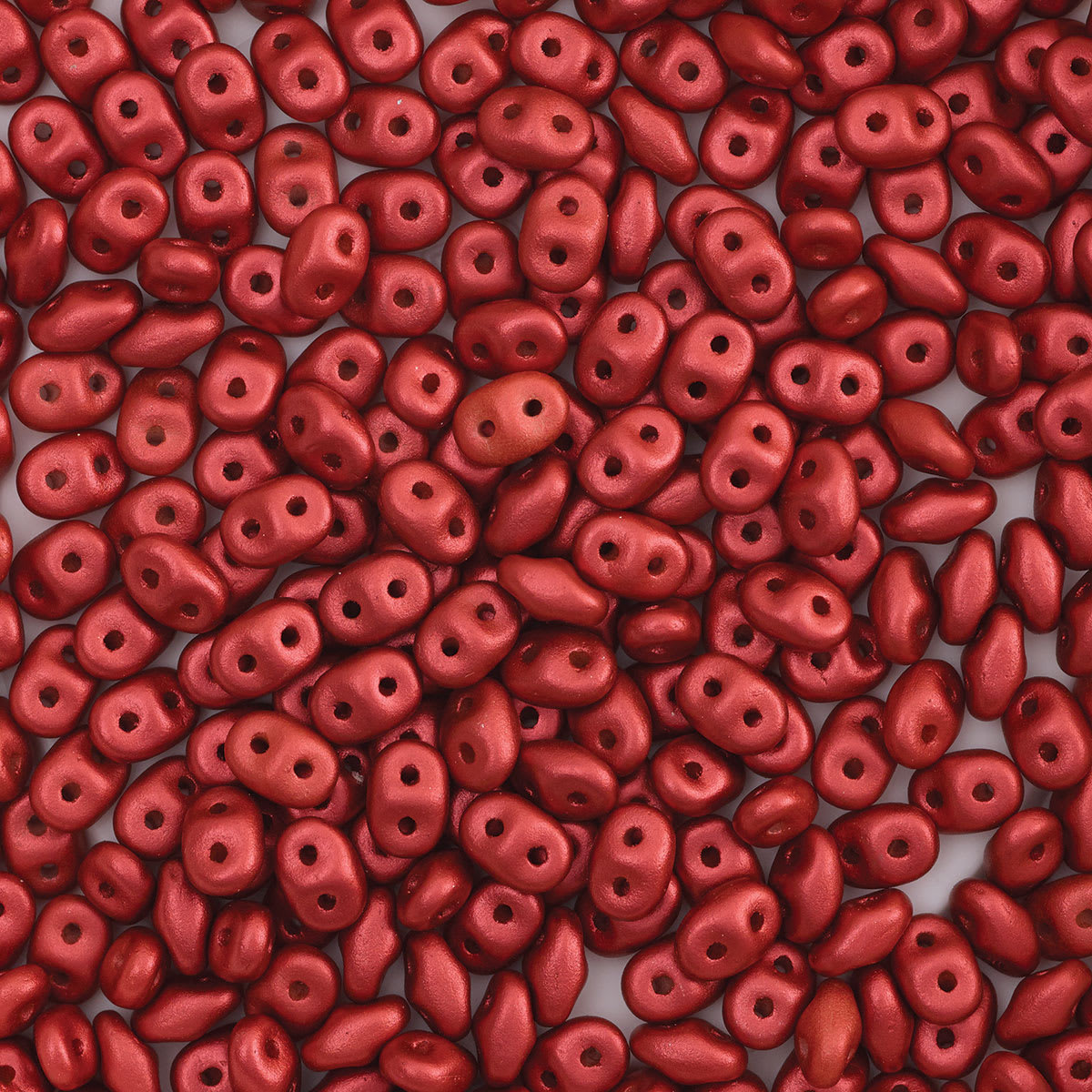 John Bead Czech Glass SuperDuo Two-Hole Beads - Lava Red, Metallic Luster, 22 g vail