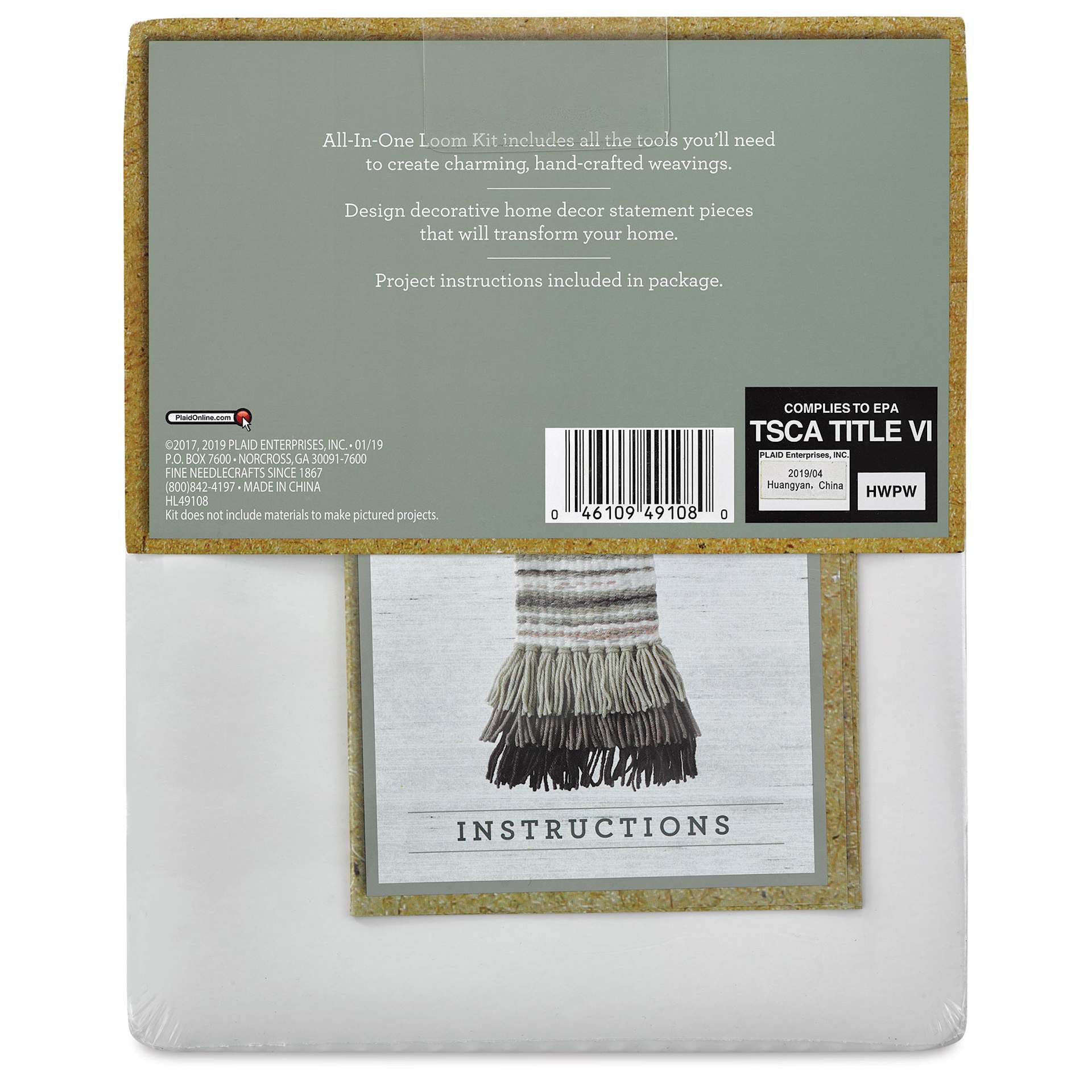 Bucilla All-In-One Loom Kit back of packaging