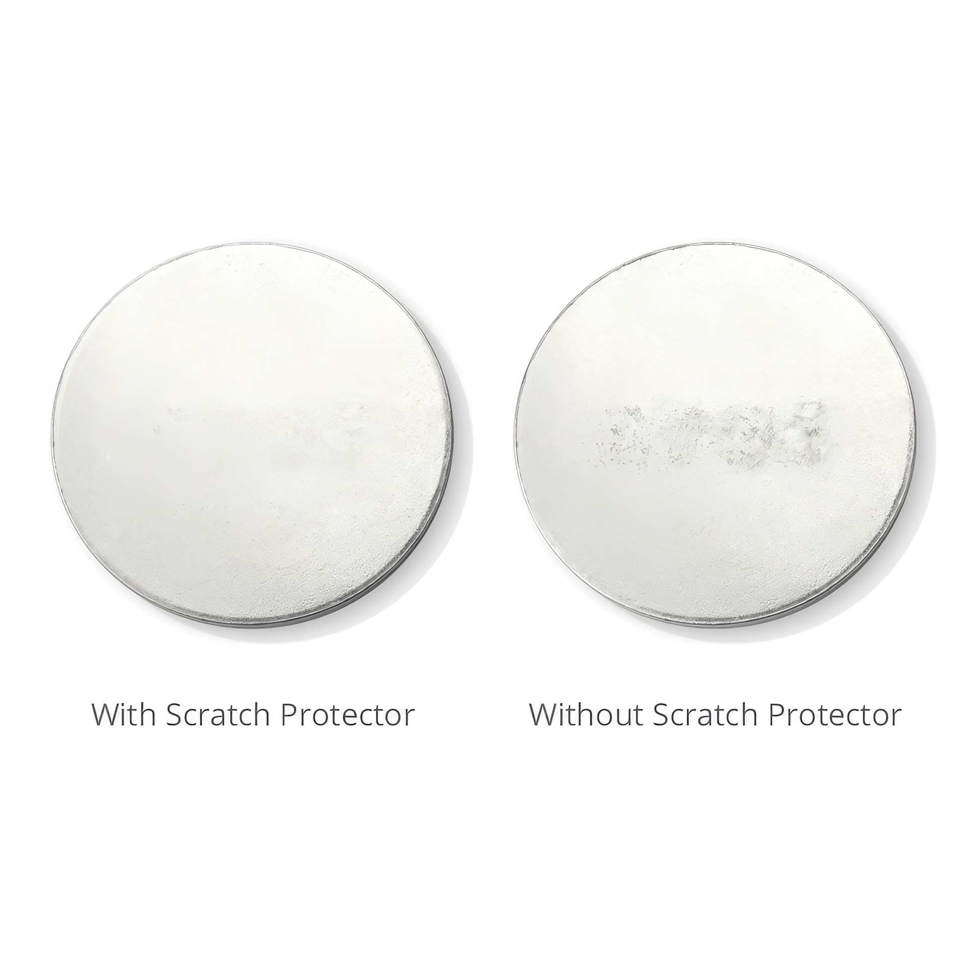 ImpressArt Scratch Protector Book - 2 in x 2 in, 20 Sheets showing comparison between using and not using the scratch protector sheets