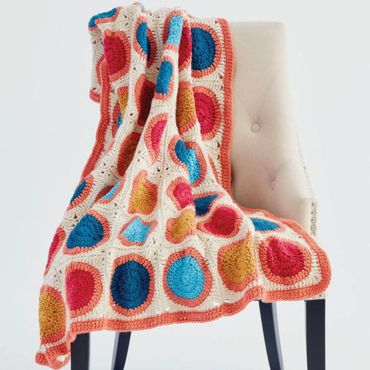 Caron One Pound Acrylic Yarn, Blanket With Circles Made With Yarn