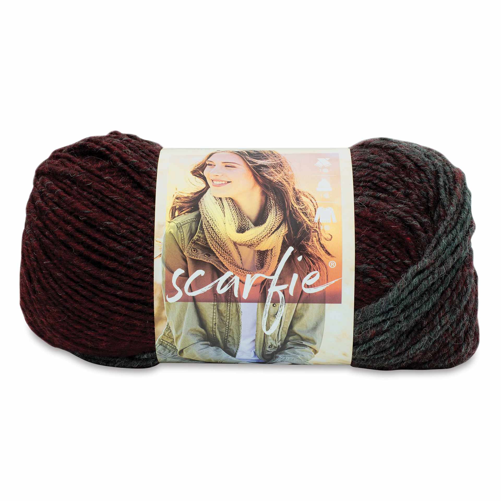 Lion Brand Scarfie Yarn - Claret/Oxford, 312 yds