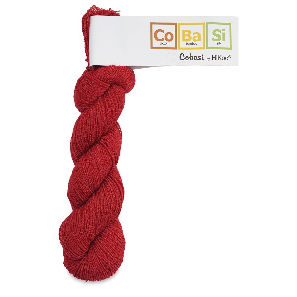 HiKoo CoBaSi Yarn - Packaged skein of Really Red yarn