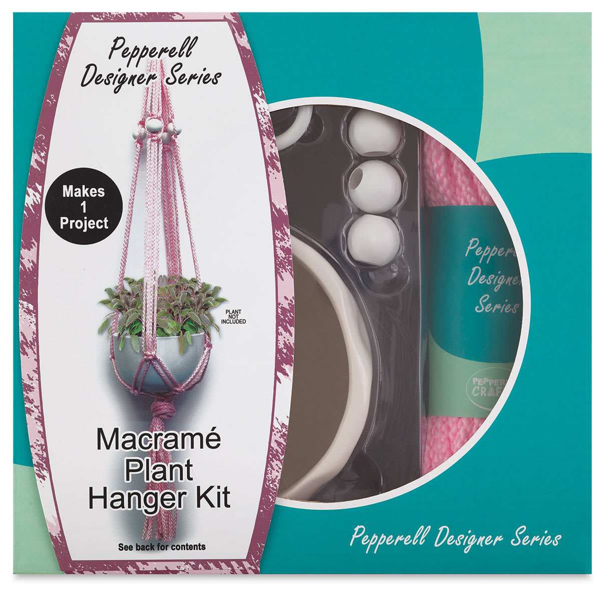 Macramé Plant Hanger Kits - Front view of Ceramic Planter package