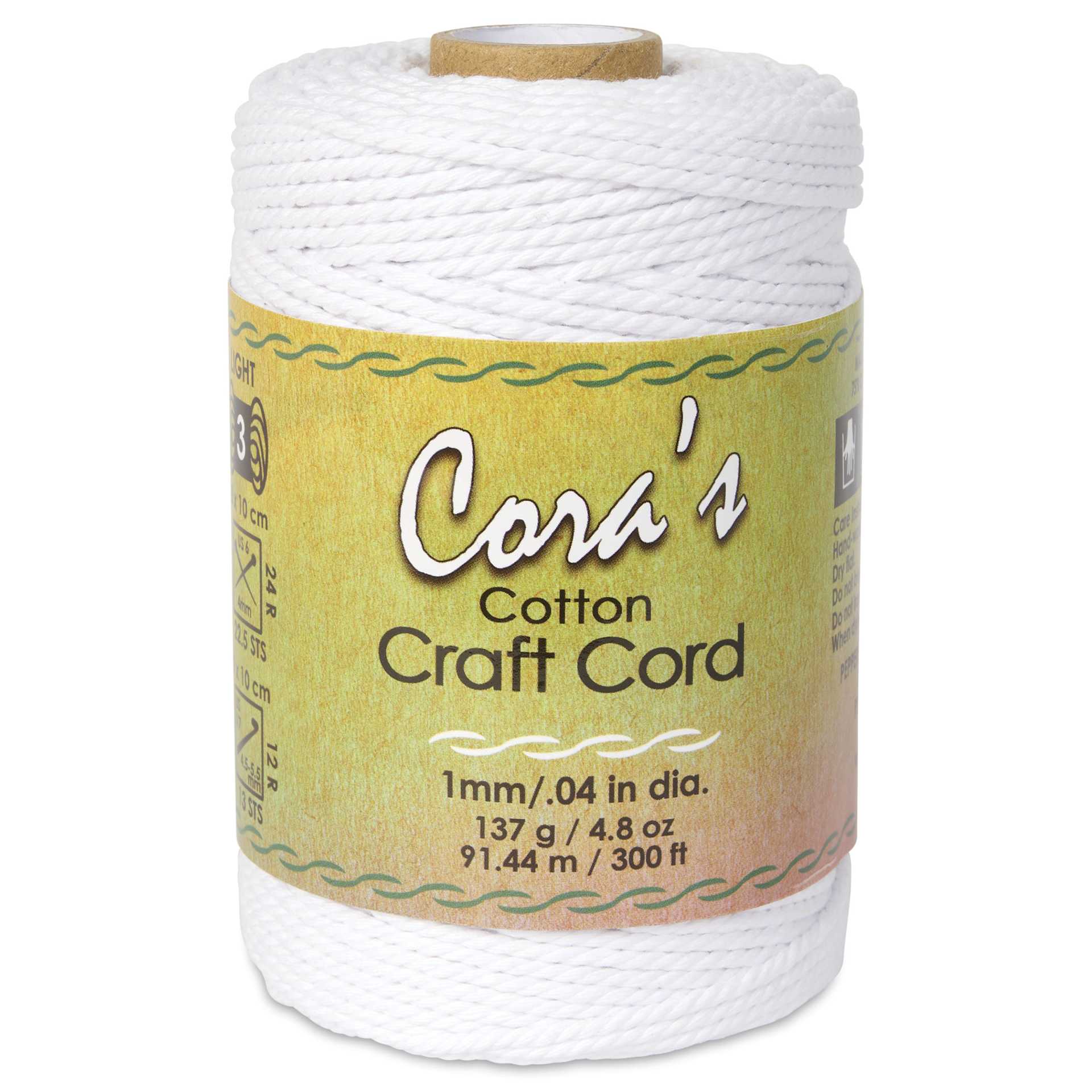 Pepperell Cotton Craft Cord - White, 1 mm, 300 ft - front