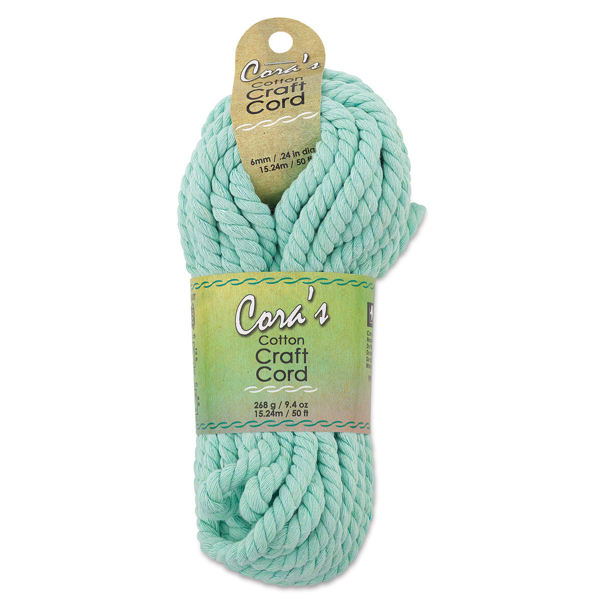 Pepperell Cotton Craft Cord - Mint Green, 6 mm, 50 ft