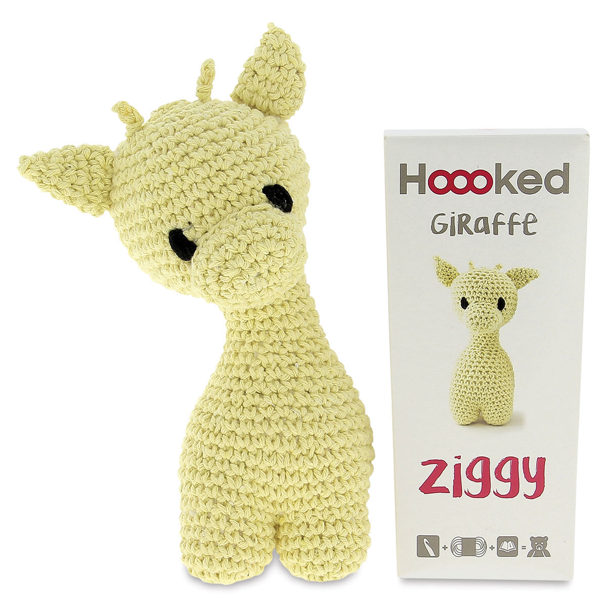 Hoooked DIY Animal Crochet Kits - Crocheted Giraffe next to package