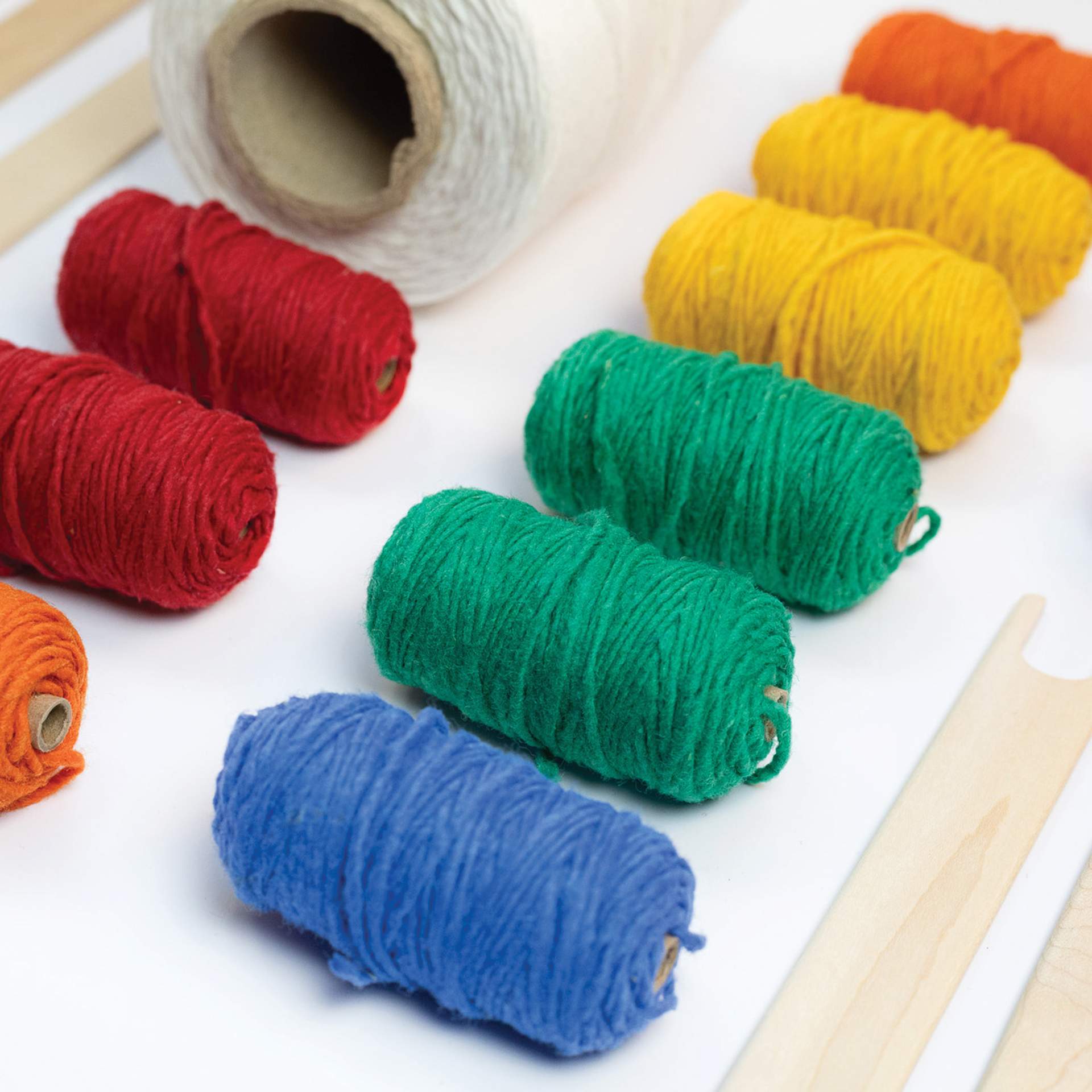 Friendly Loom Tapestry Loom Starter Kit close up of included yarn skeins