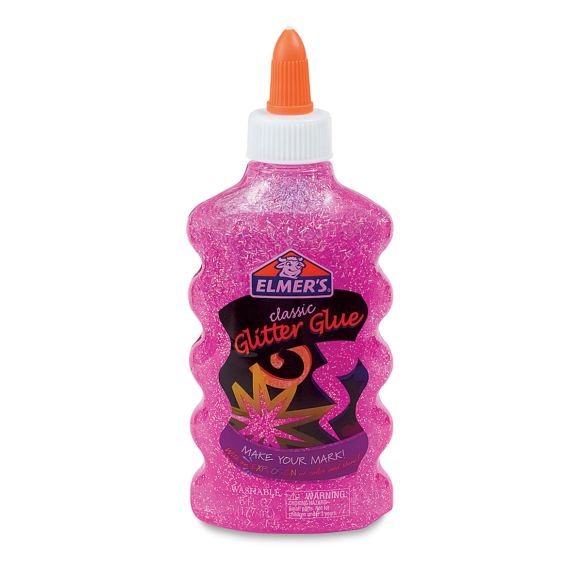 Elmer's Glitter Glue - Front view of Pink, 6 oz Bottle