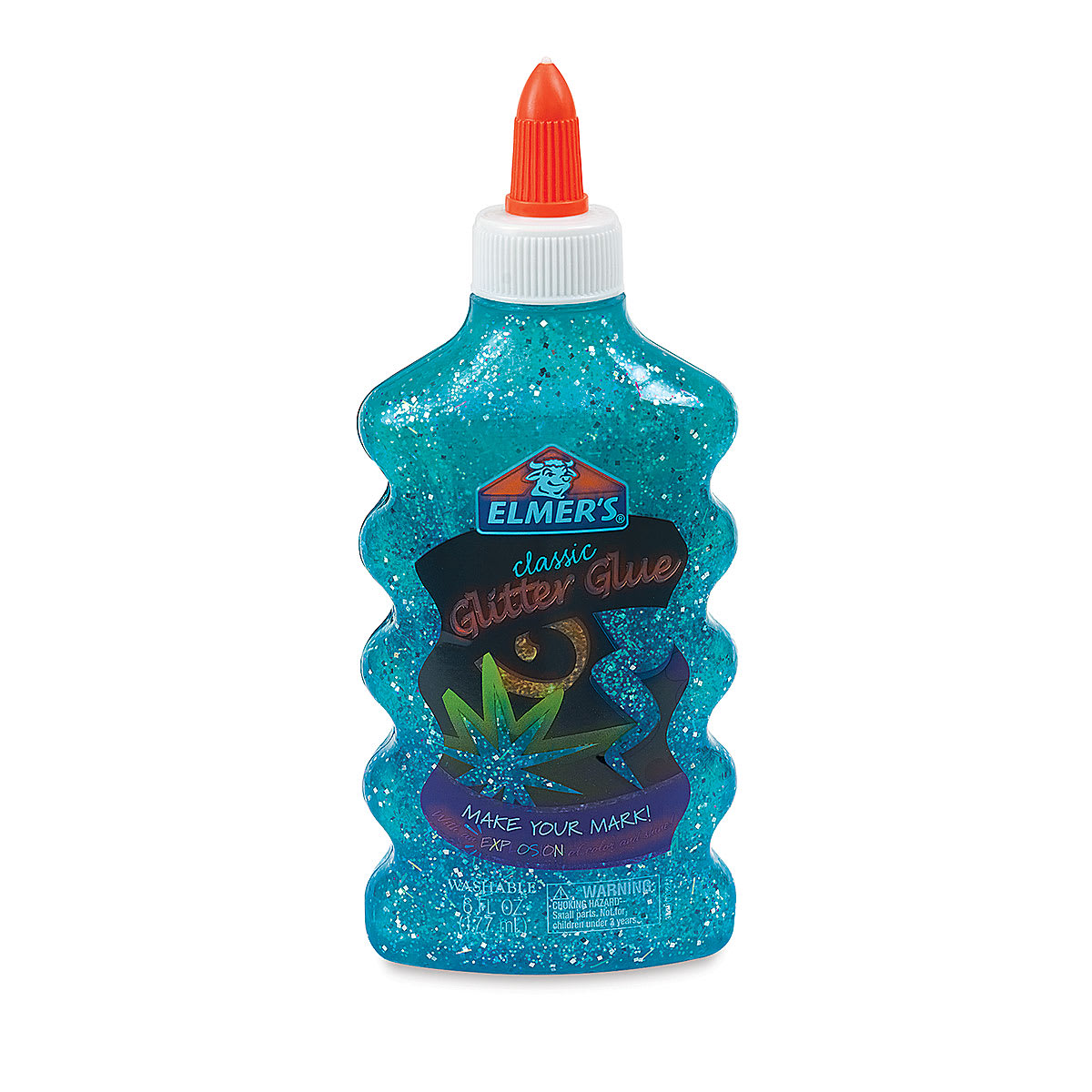 Elmer's Glitter Glue - Front view of Blue, 6 oz Bottle