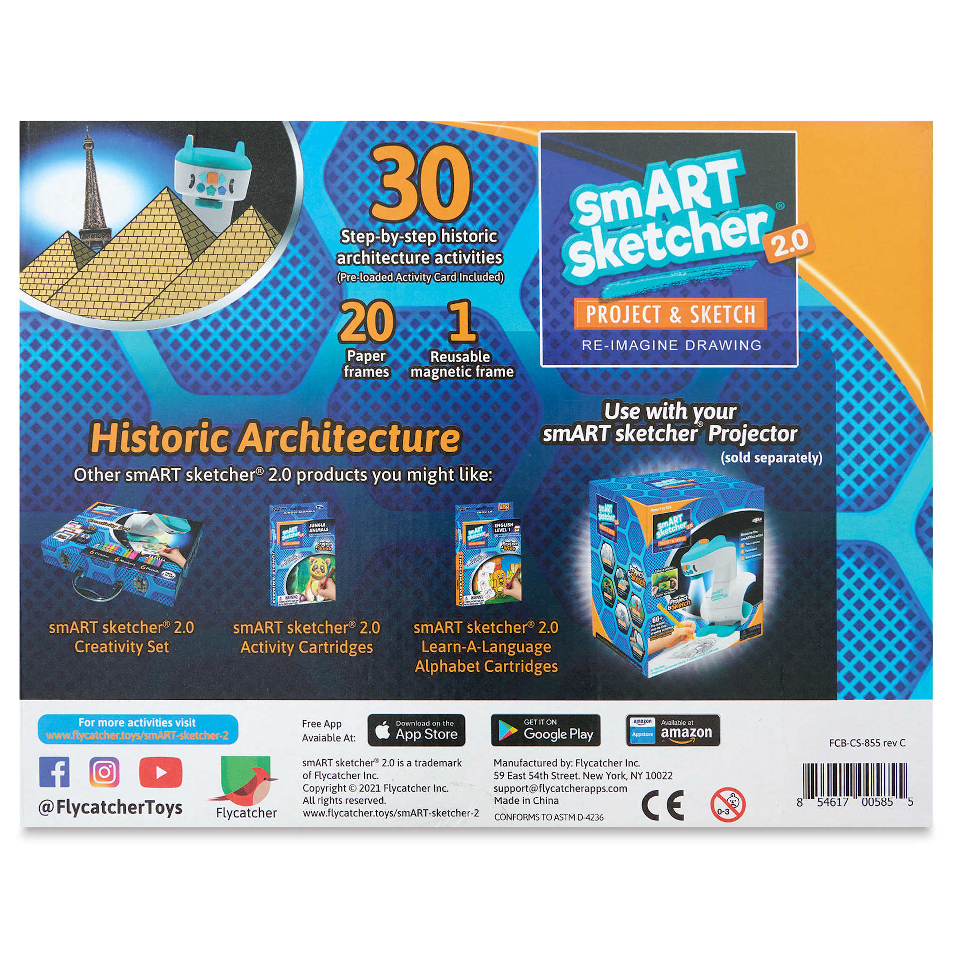 Flycatcher smART Sketcher Historic Architecture Set, back of the packaging. 